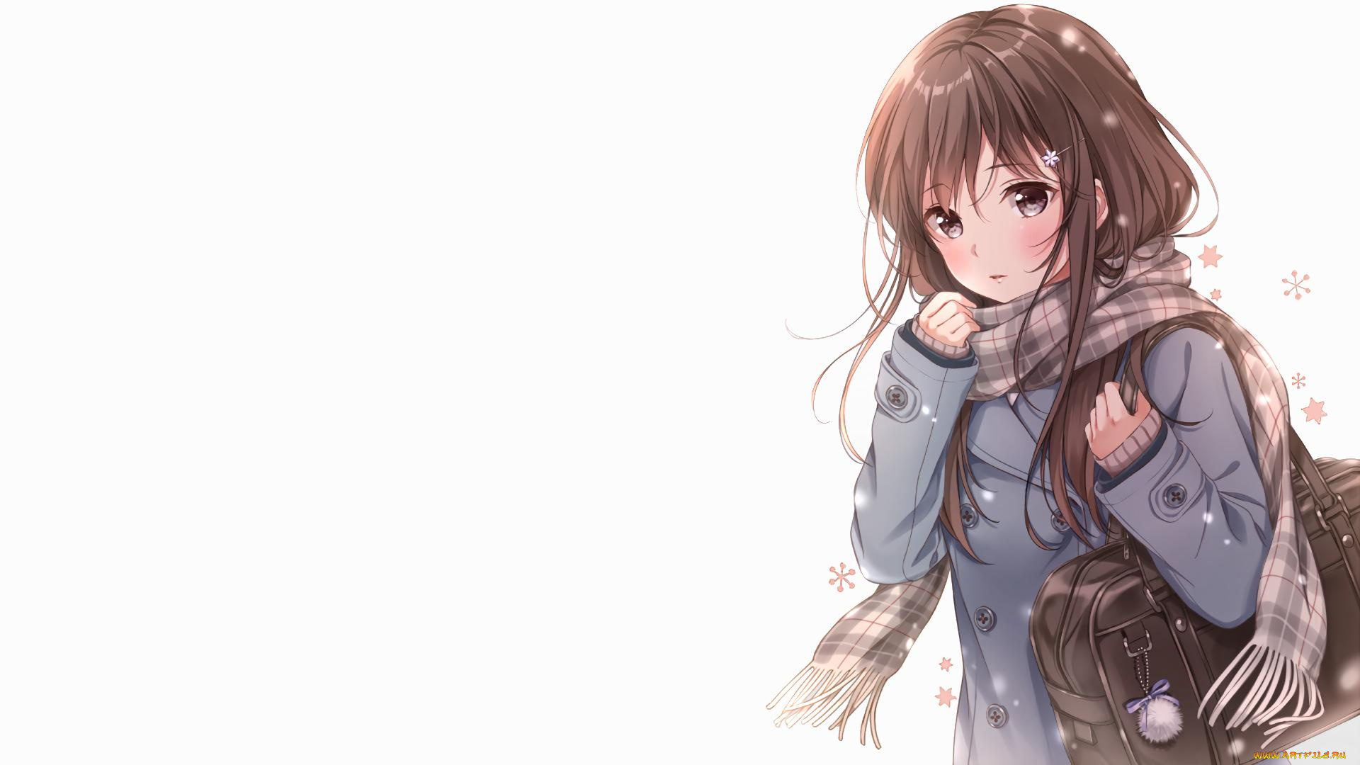 аниме, зима, , новый, год, , рождество, фон, взгляд, девушка