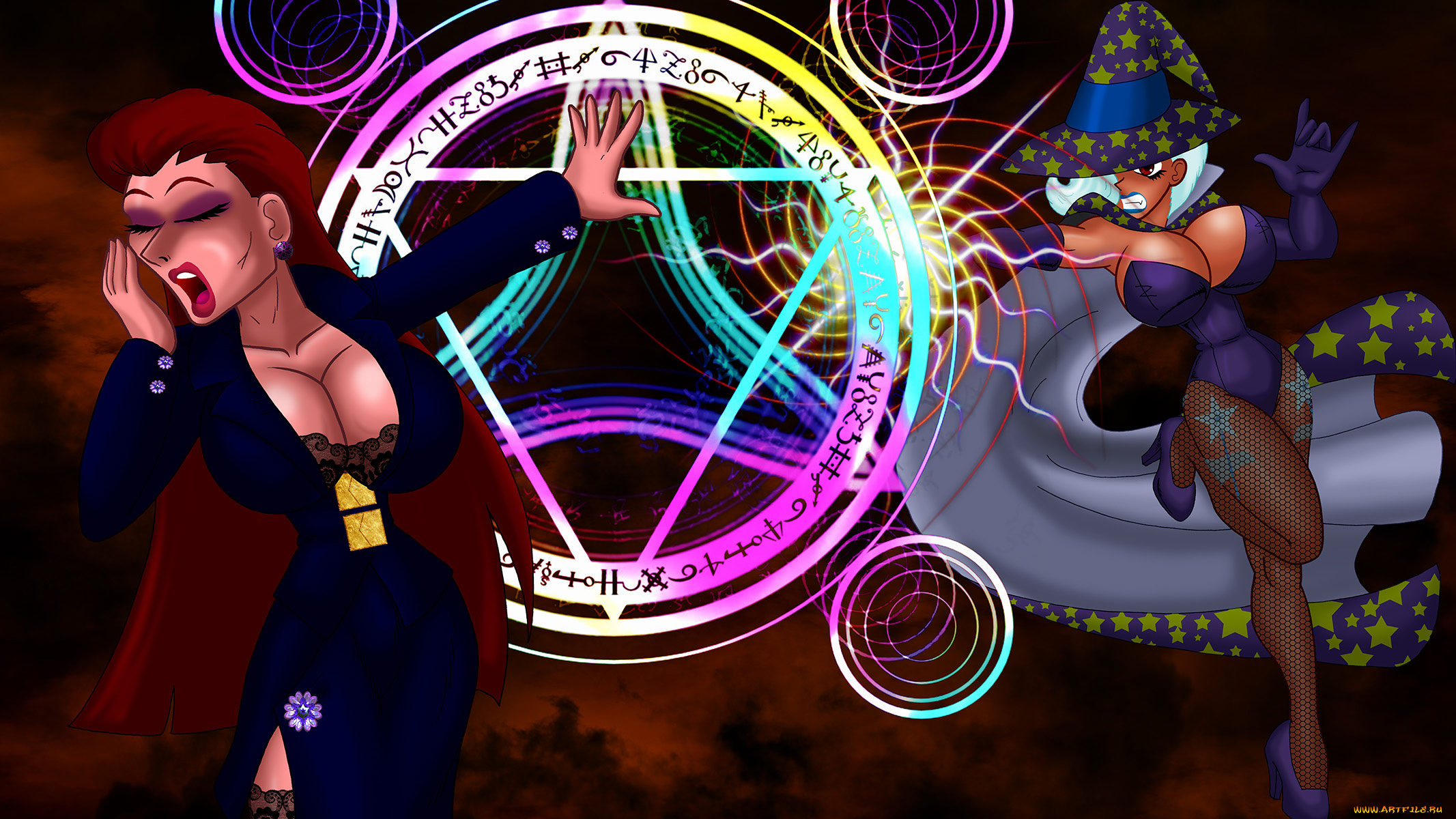разное, арты, девушки, магия, фон