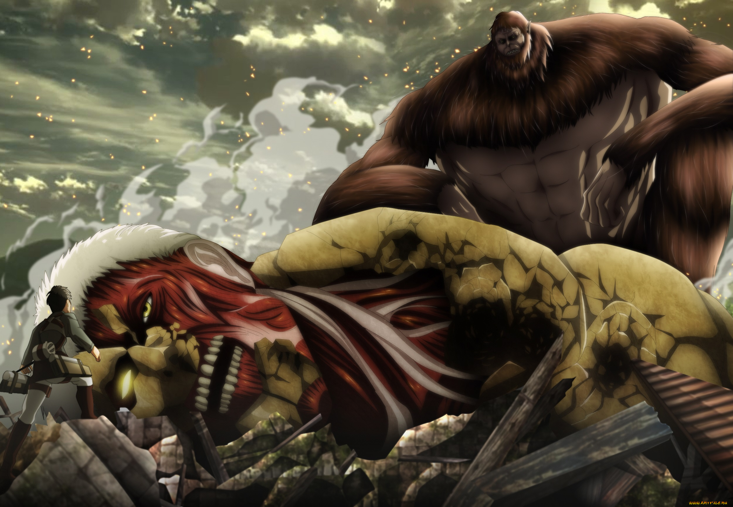 аниме, shingeki, no, kyojin, атака, титанов