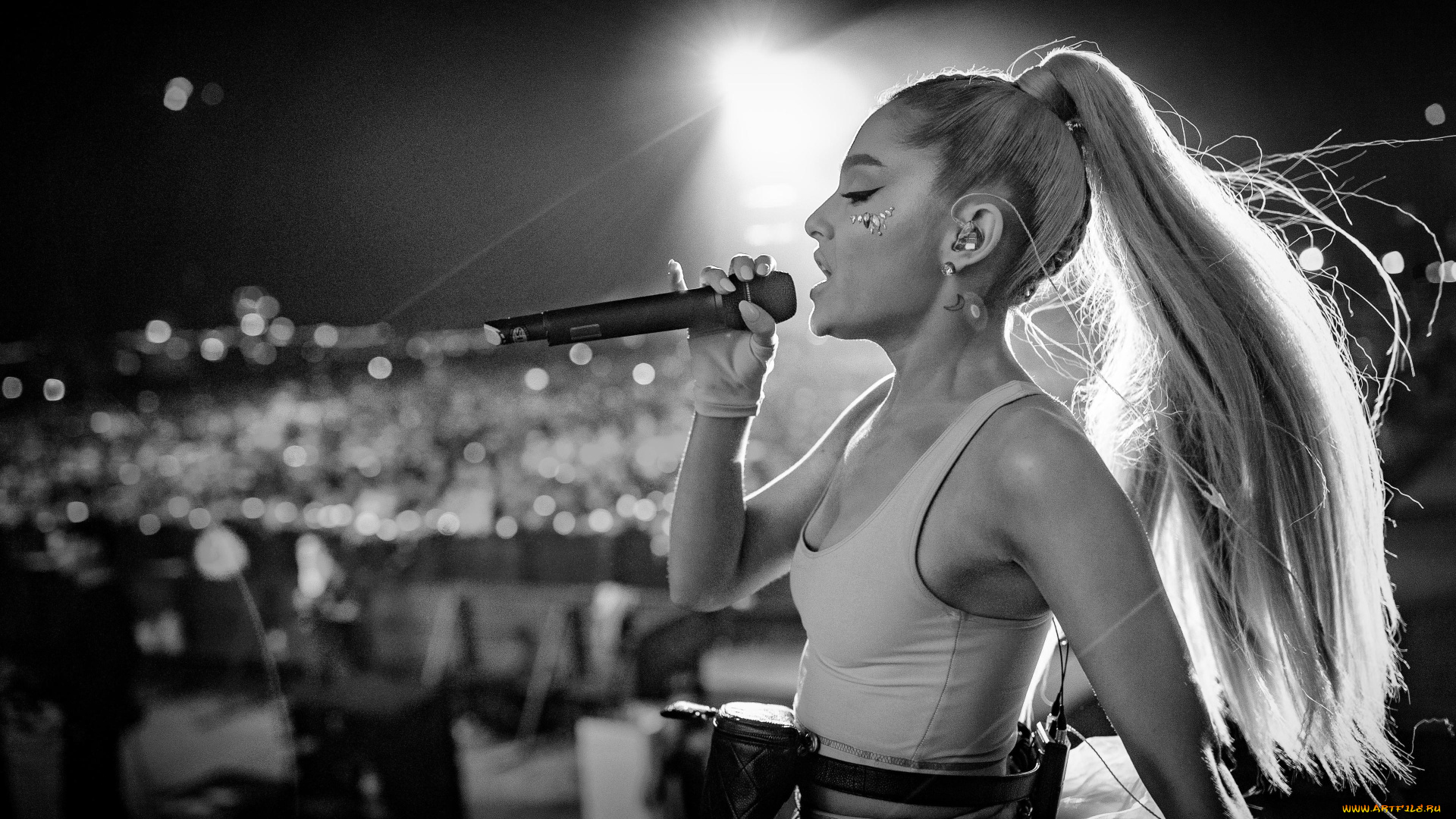 ariana, grande, музыка, микрофон, женщина, профиль
