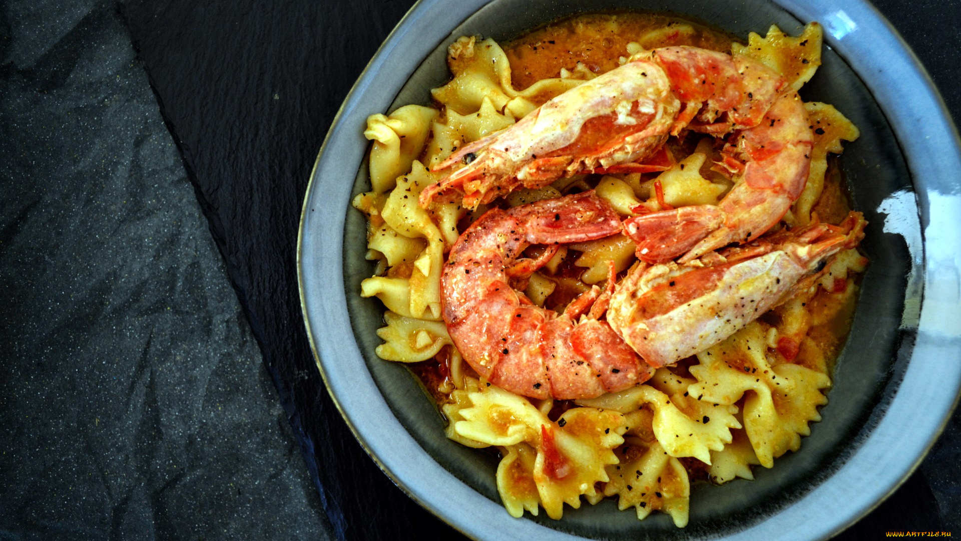 еда, макаронные, блюда, креветки, бантики, макароны