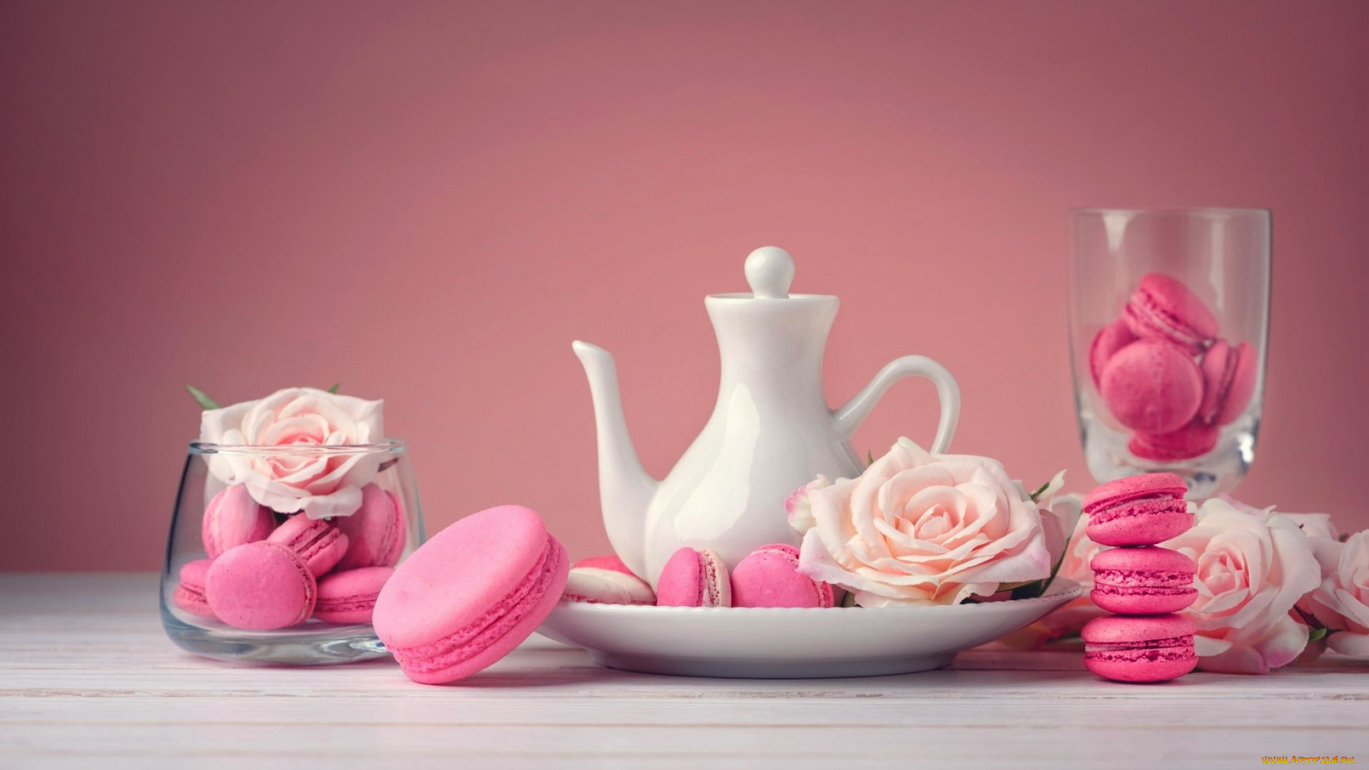 еда, макаруны, лакомство, печенье, розы