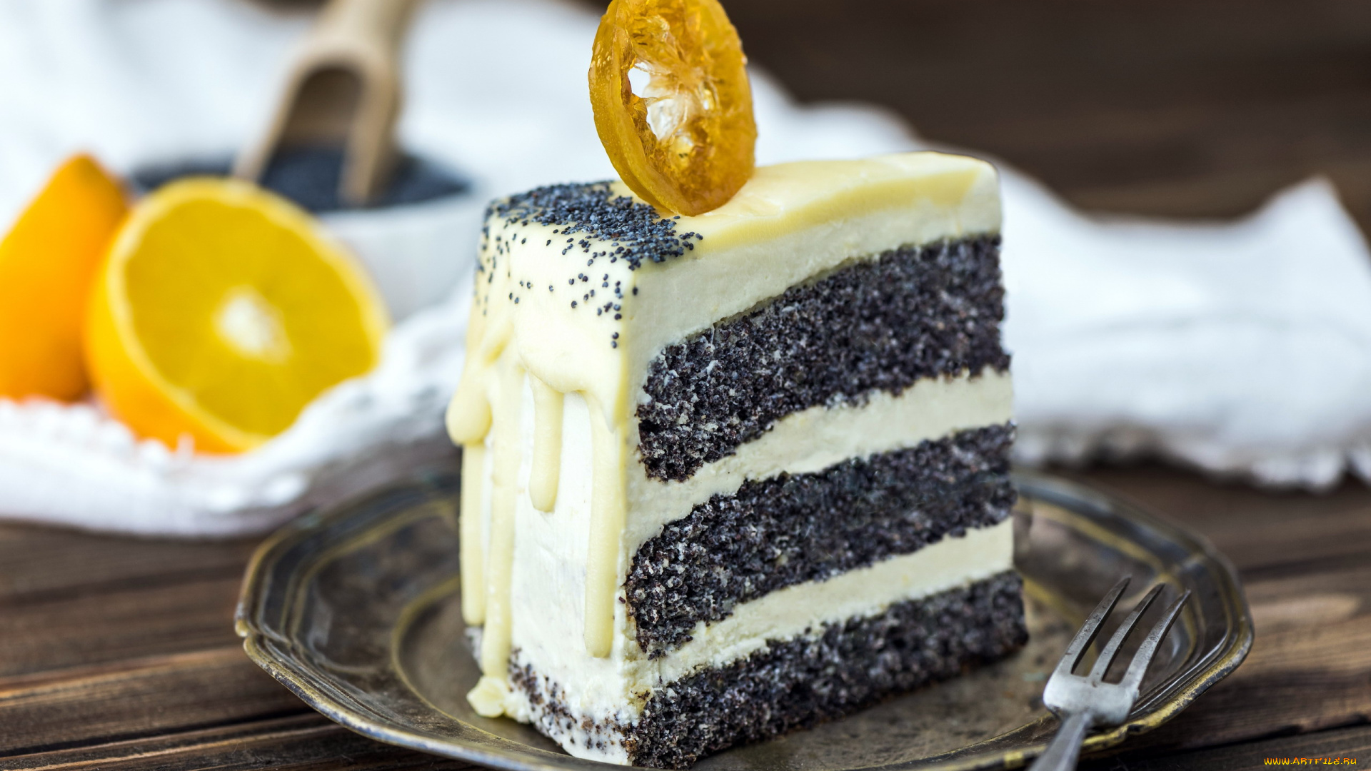 еда, торты, апельсин, торт, маковый