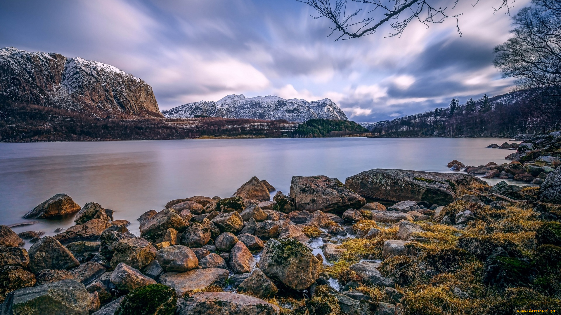 природа, реки, озера, камни, озеро, горы, небо, облака