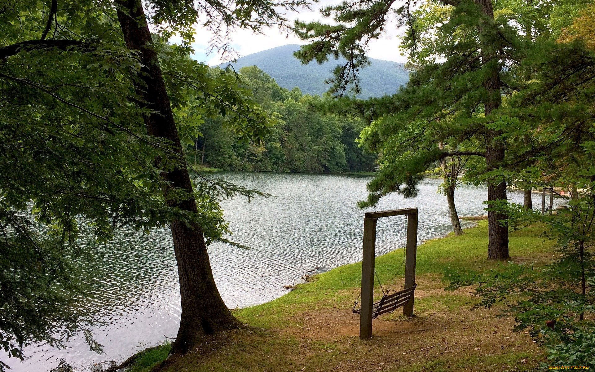 природа, реки, озера, качели, деревья, река