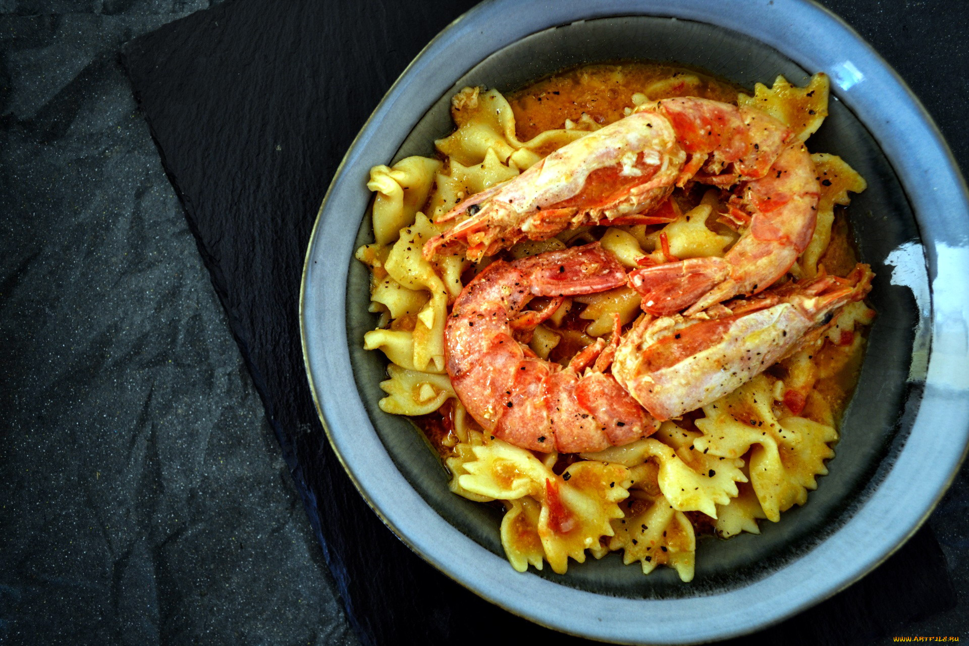 еда, макаронные, блюда, креветки, бантики, макароны