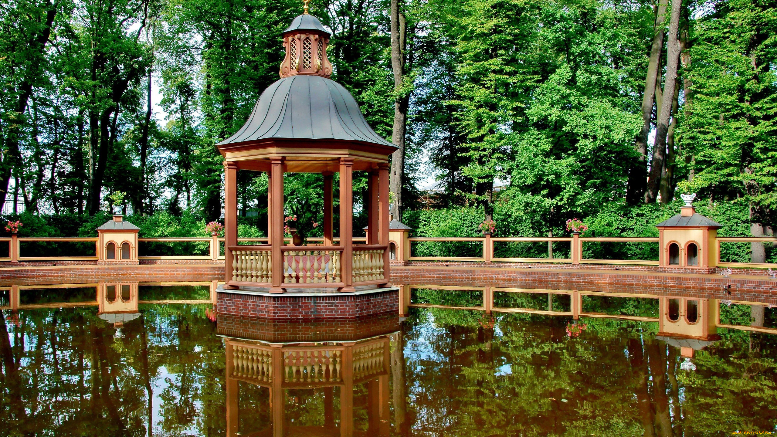 природа, парк, беседка, водоем