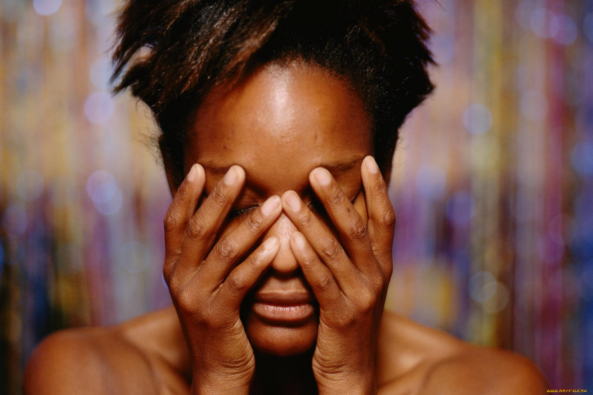 девушки, -, темнокожие, лицо, руки