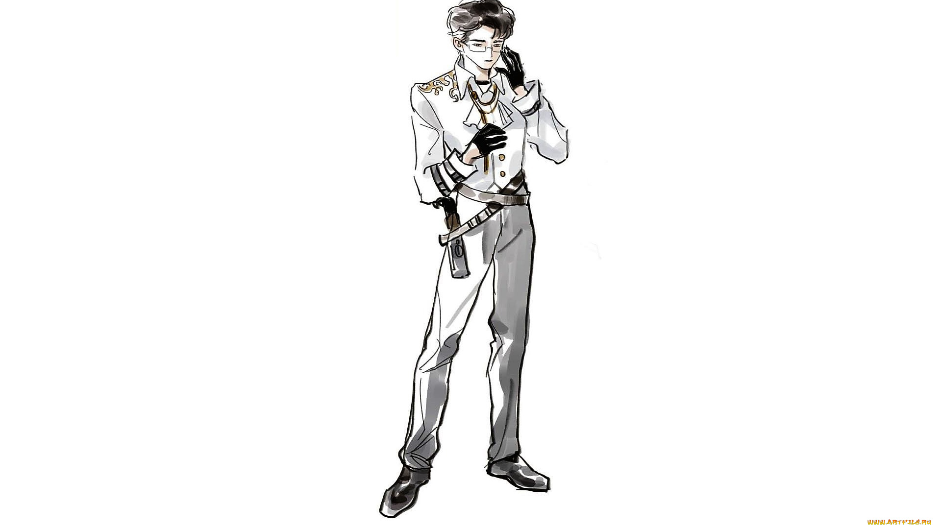 аниме, unknown, , другое, , парень, очки, пистолет, перчатки