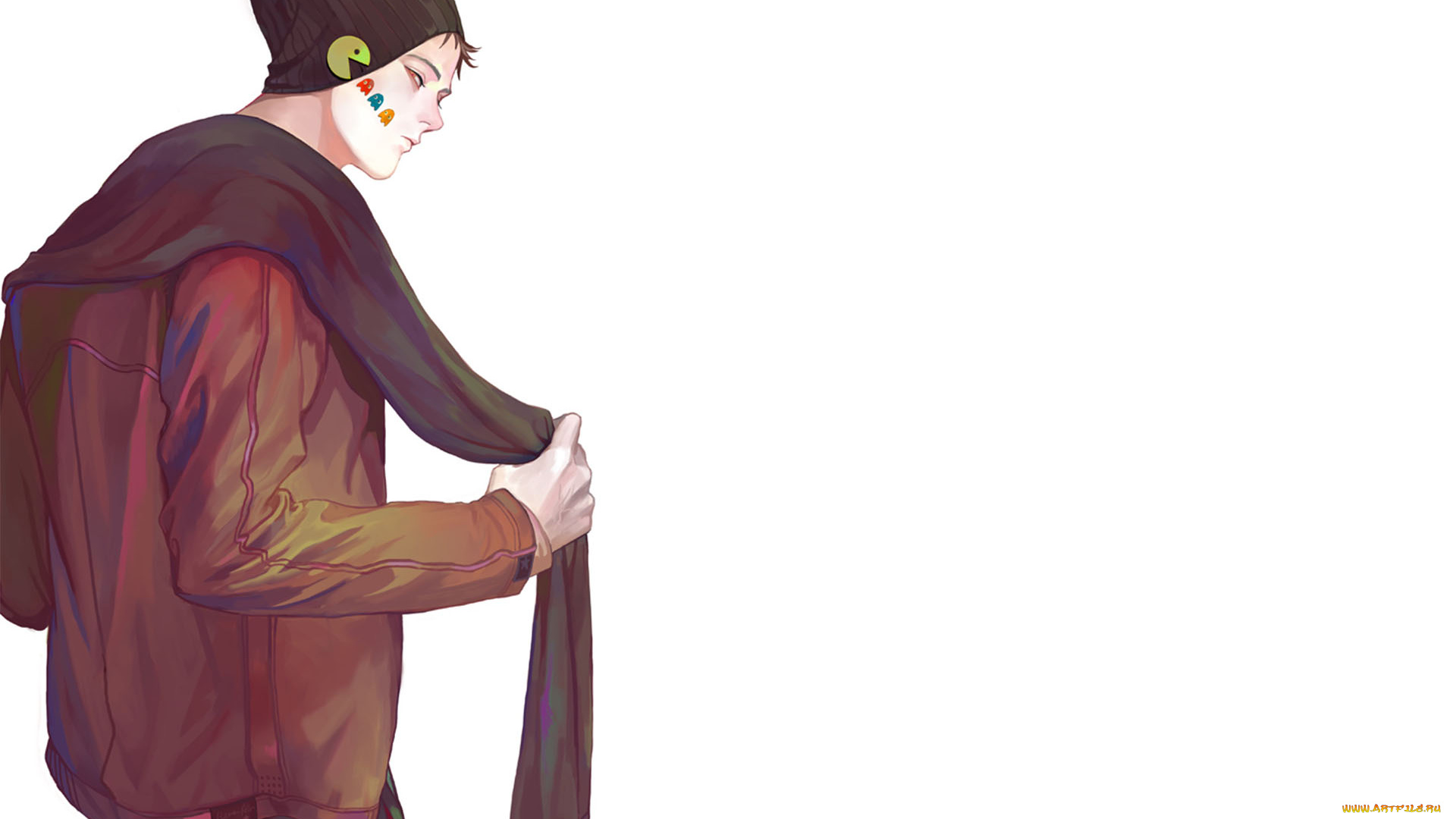 аниме, unknown, , другое, , парень, шапка, шарф, пакмен