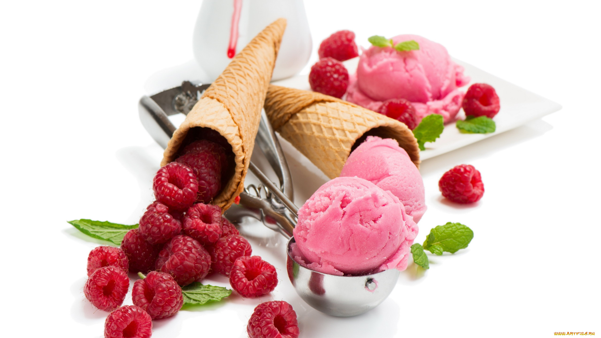 еда, мороженое, , десерты, малина, мята