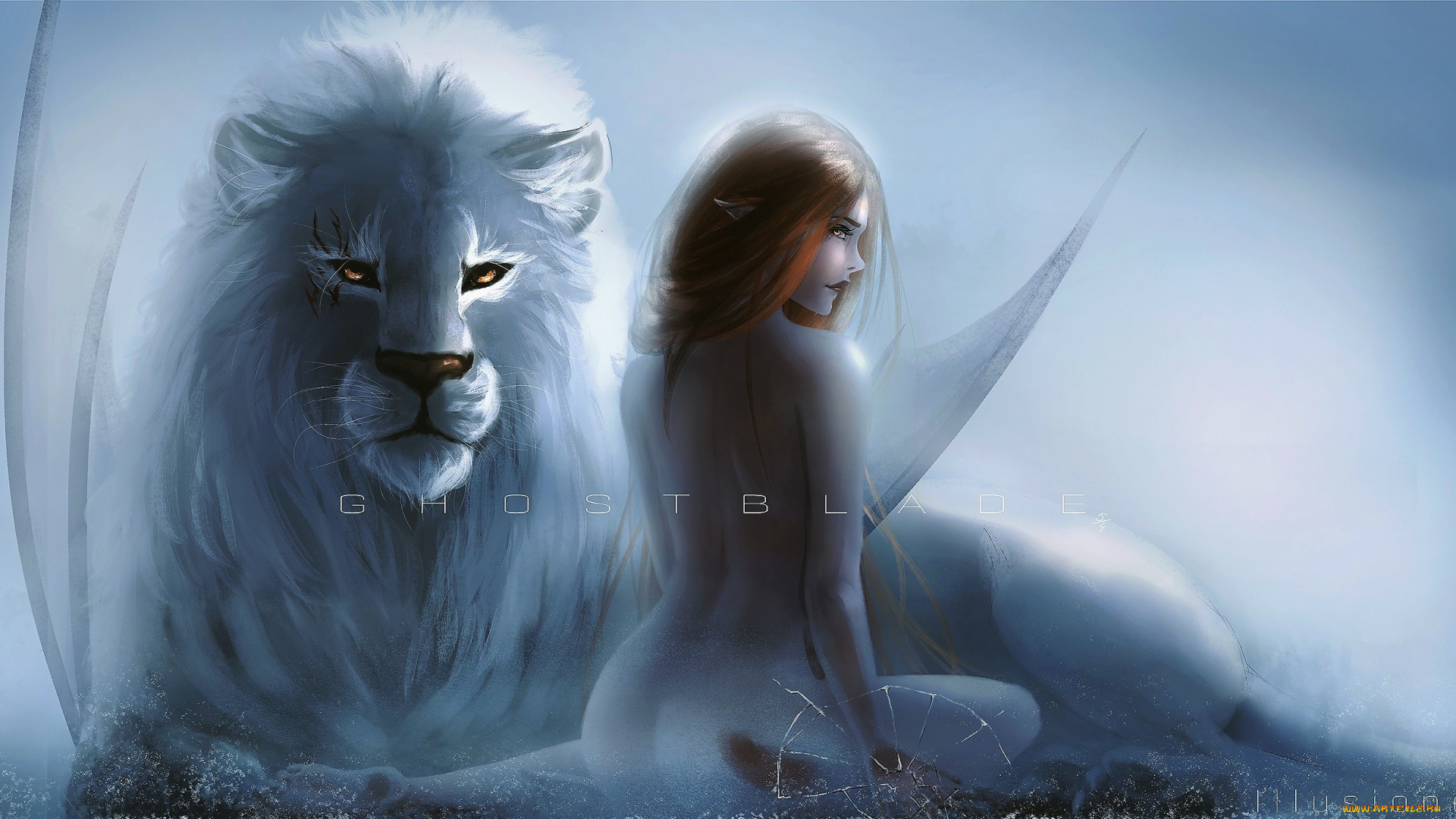 фэнтези, _ghost, blade, , , призрачный, клинок, лев, эльфийка