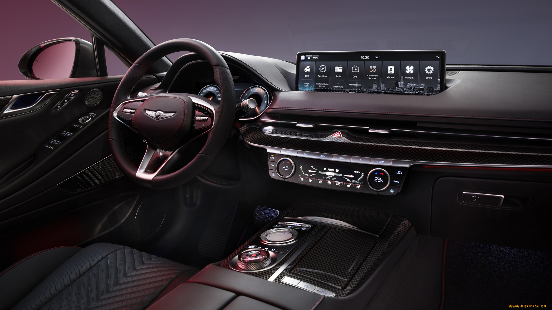 genesis, g80, sport, автомобили, интерьеры, салон, торпедо, руль