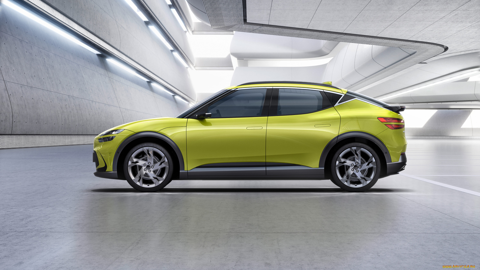 genesis, gv60, автомобили, genesis, желтый, помещение