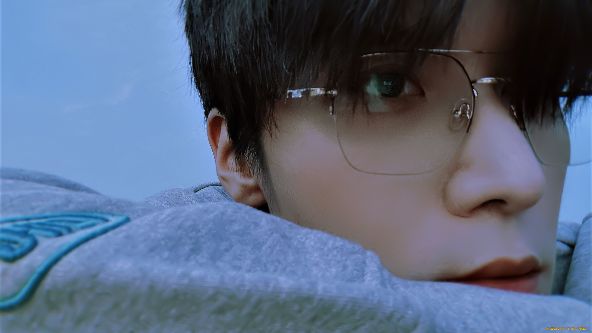 мужчины, liu, haikuan, ктер, лицо, очки, свитер