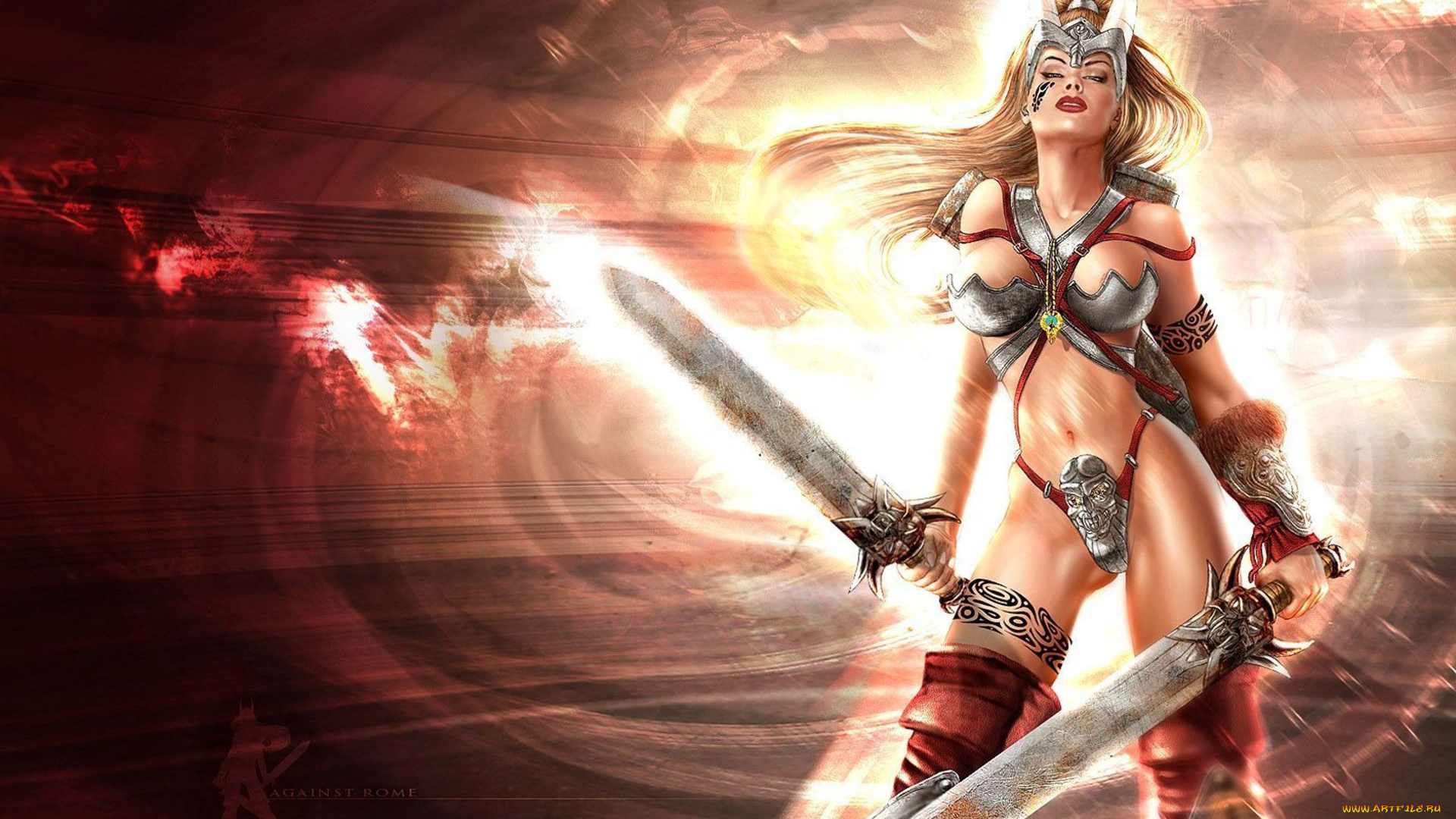 видео, игры, against, rome, девушка, мечи