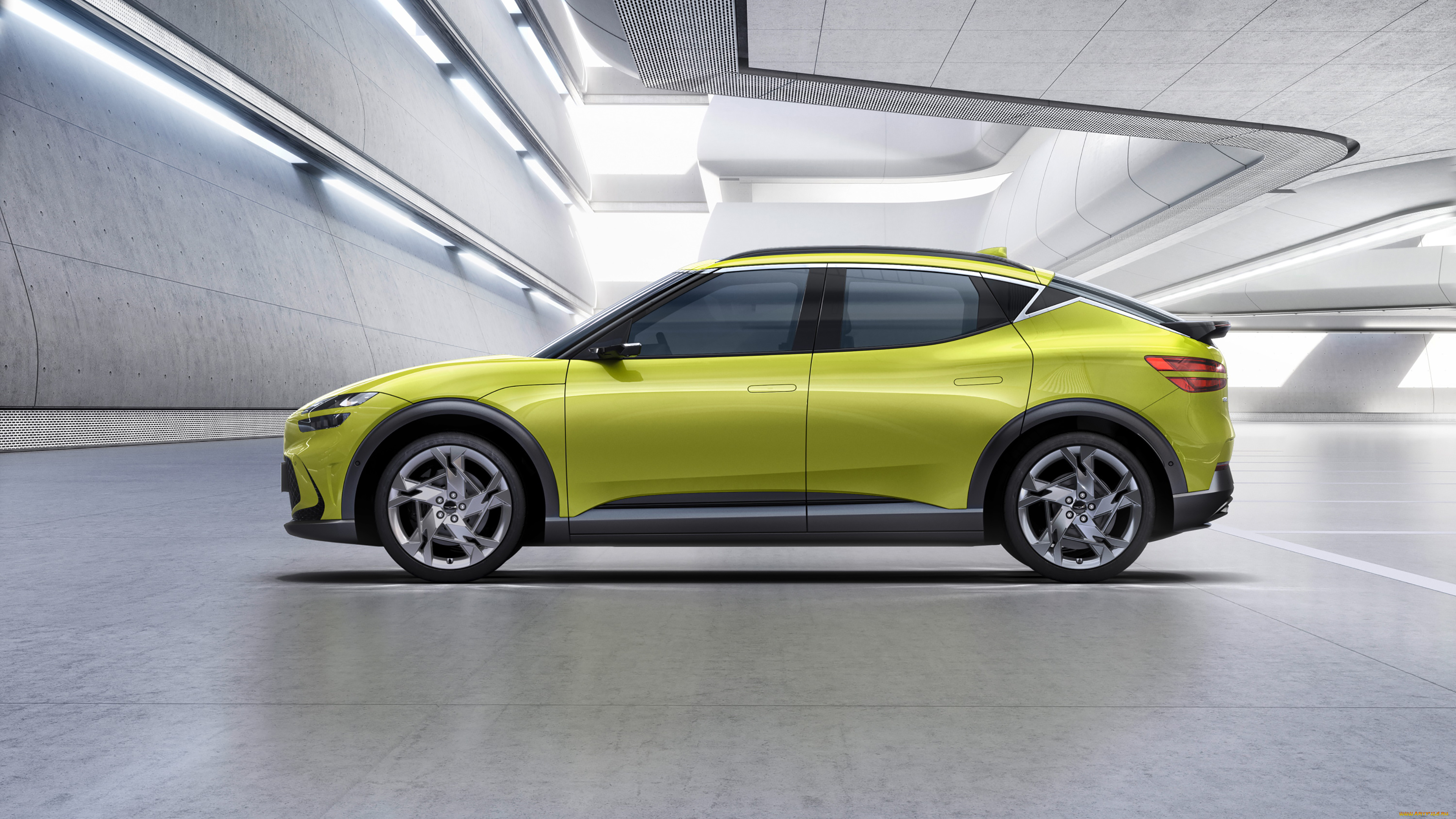 genesis, gv60, автомобили, genesis, желтый, помещение