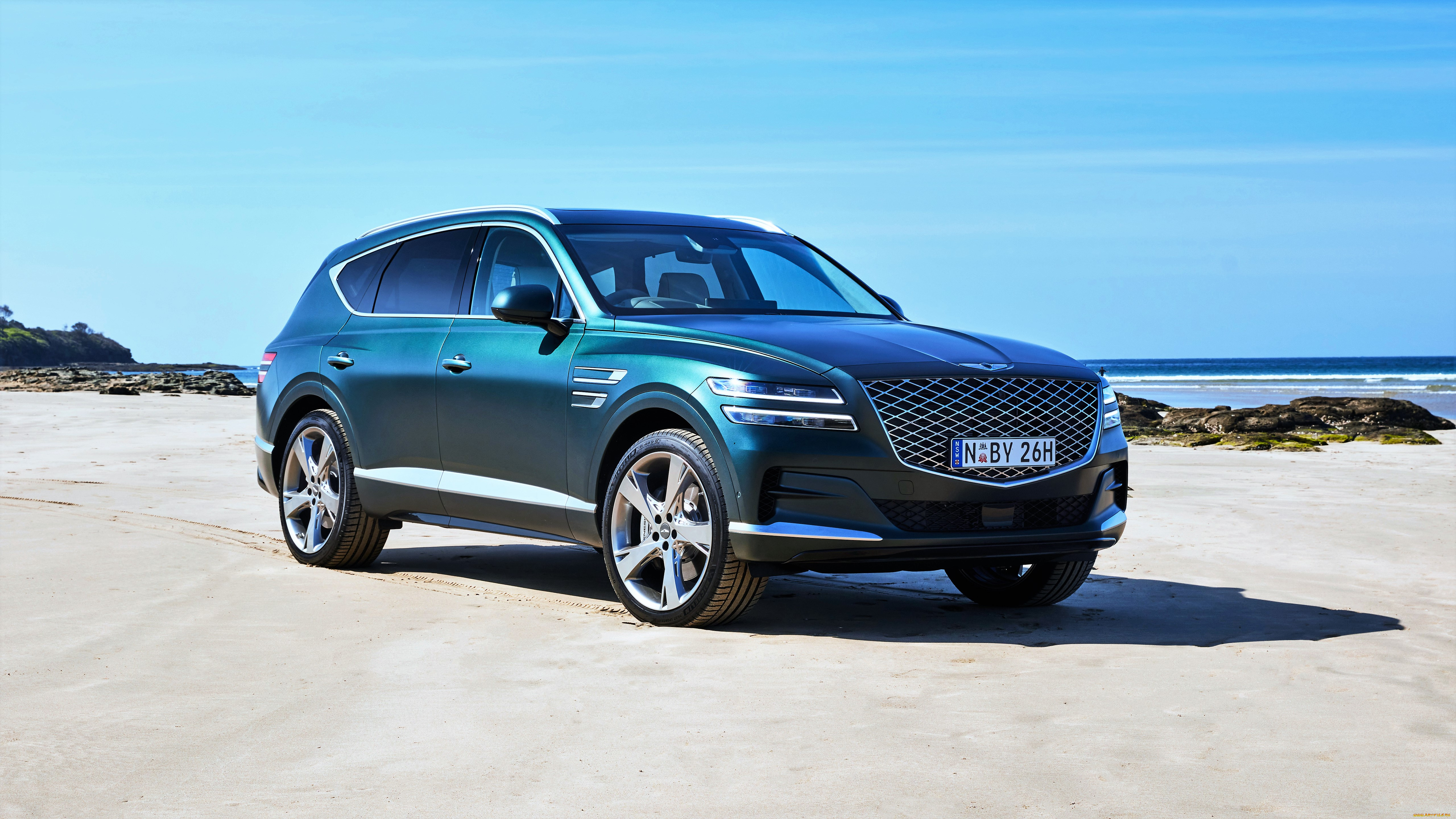 автомобили, genesis, синий, берег, камни, море