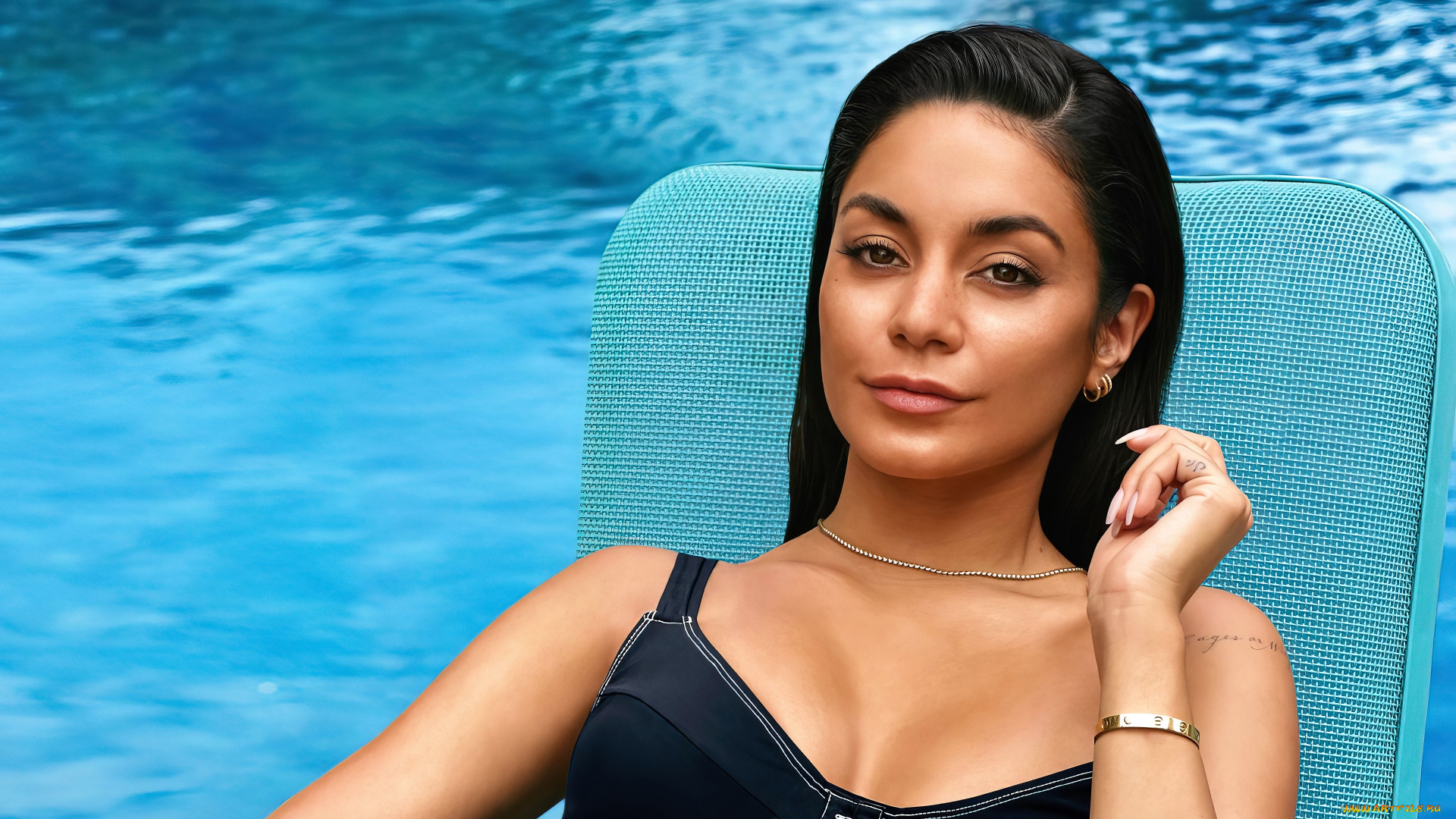 девушки, vanessa, hudgens, брюнетка, кресло, бассейн