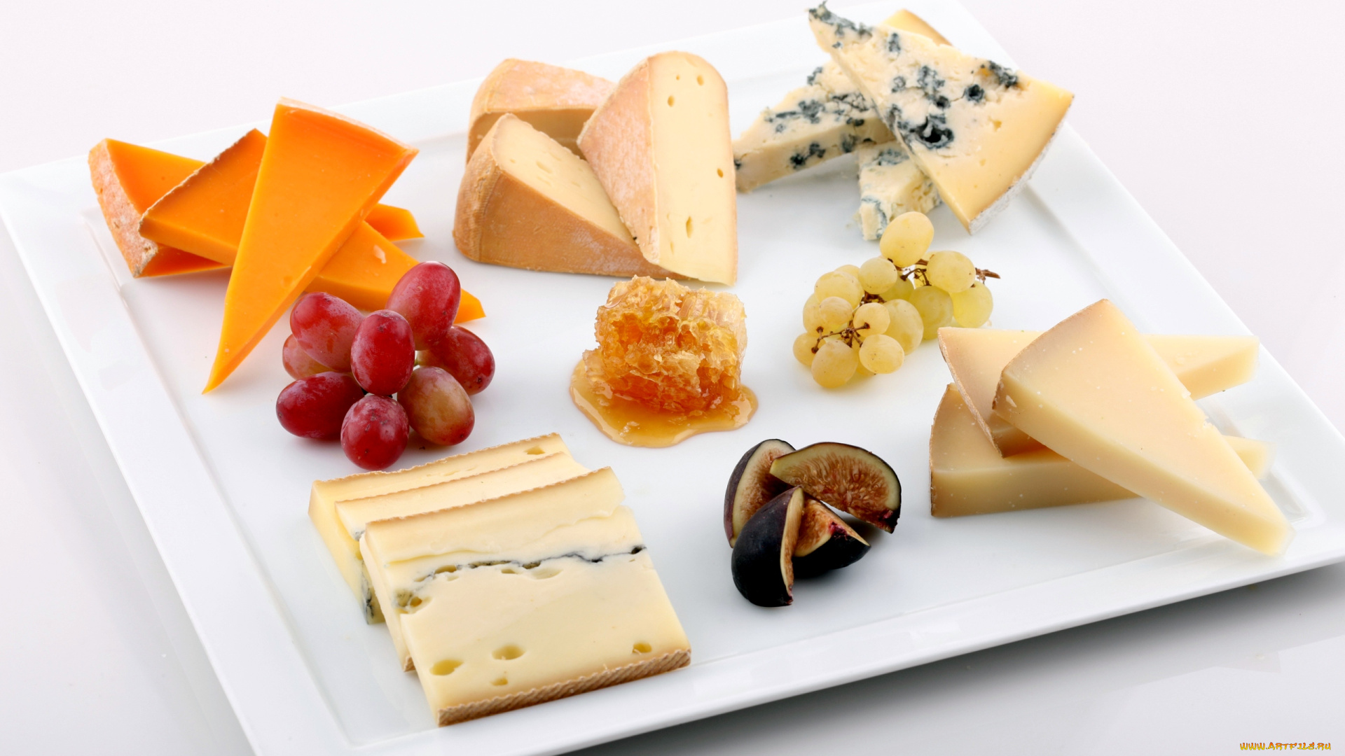 еда, сырные, изделия, сырная, тарелка, сыр, ассорти, мед, инжир, виноград