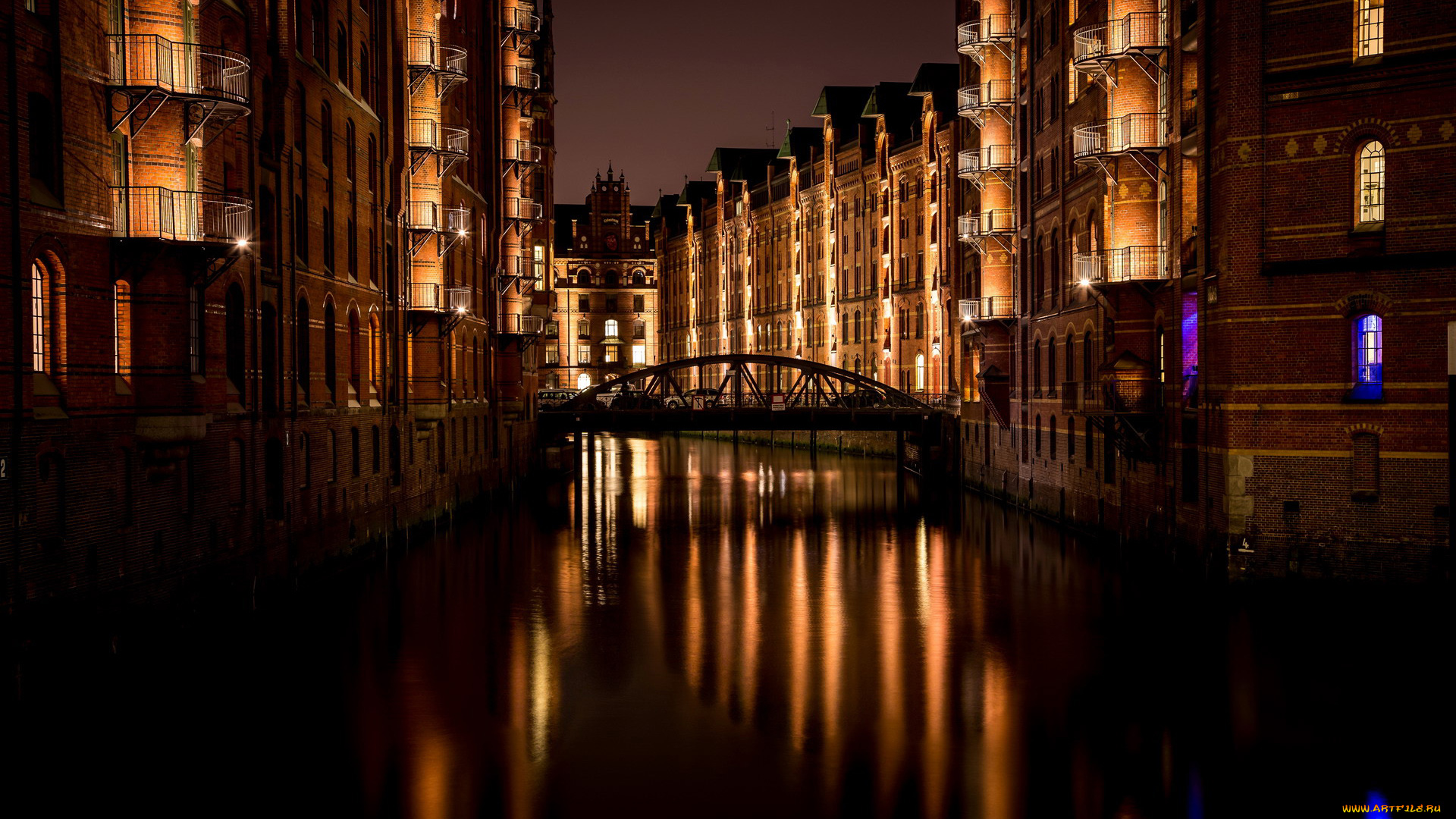 города, гамбург, , германия, река, мост, вечер, огни