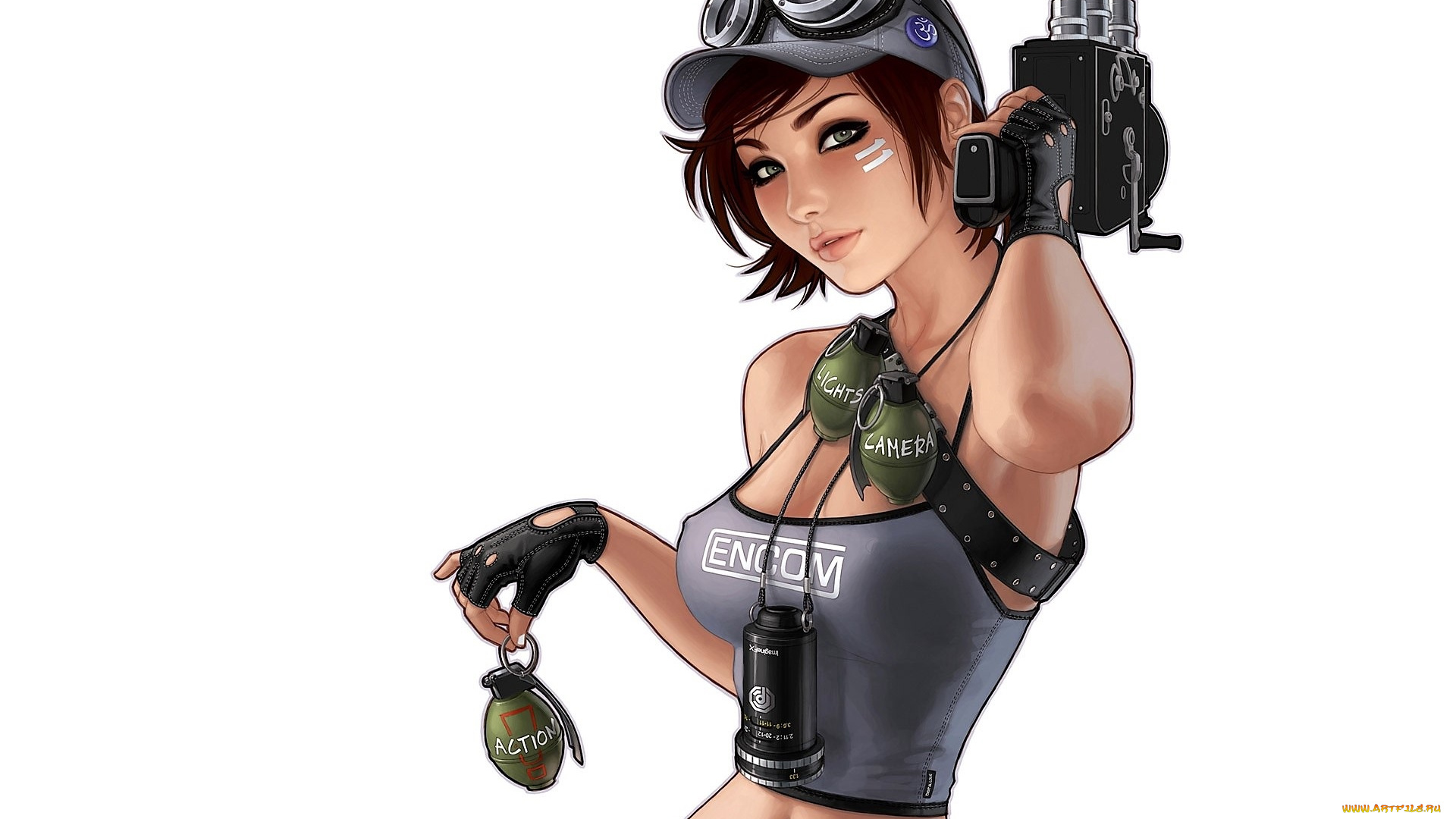 рисованное, люди, девушка, кепка, топ, гранаты