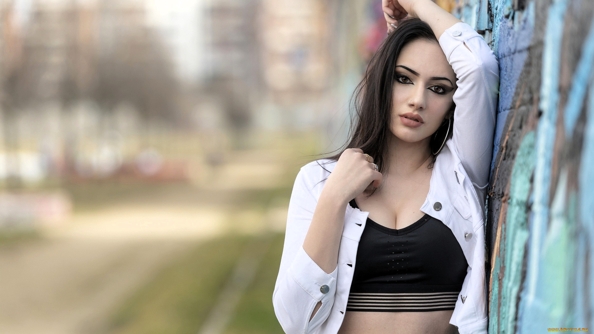 девушки, -, брюнетки, , шатенки, шатенка, рубашка, топ, стена