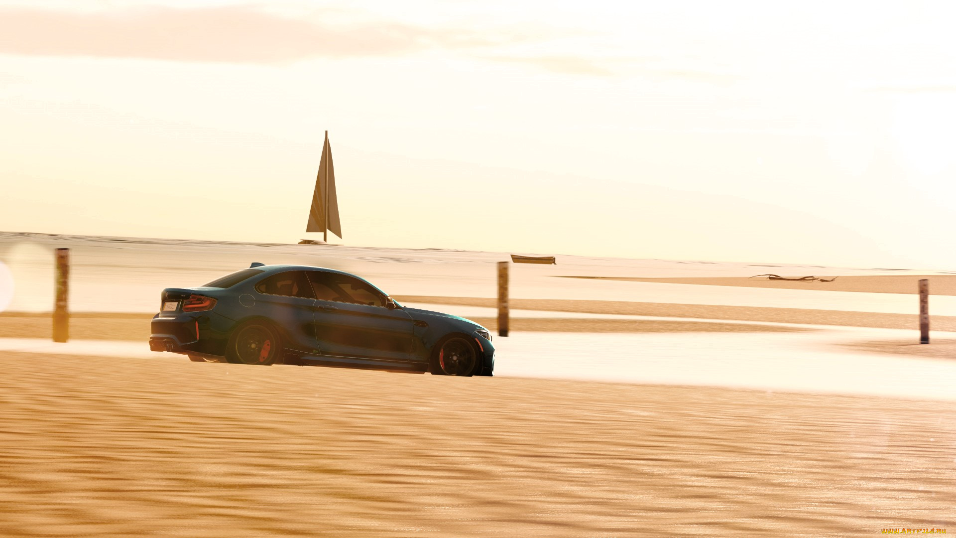 forza, horizon, 3, видео, игры, машина, синяя, пляж, песок, зонтик