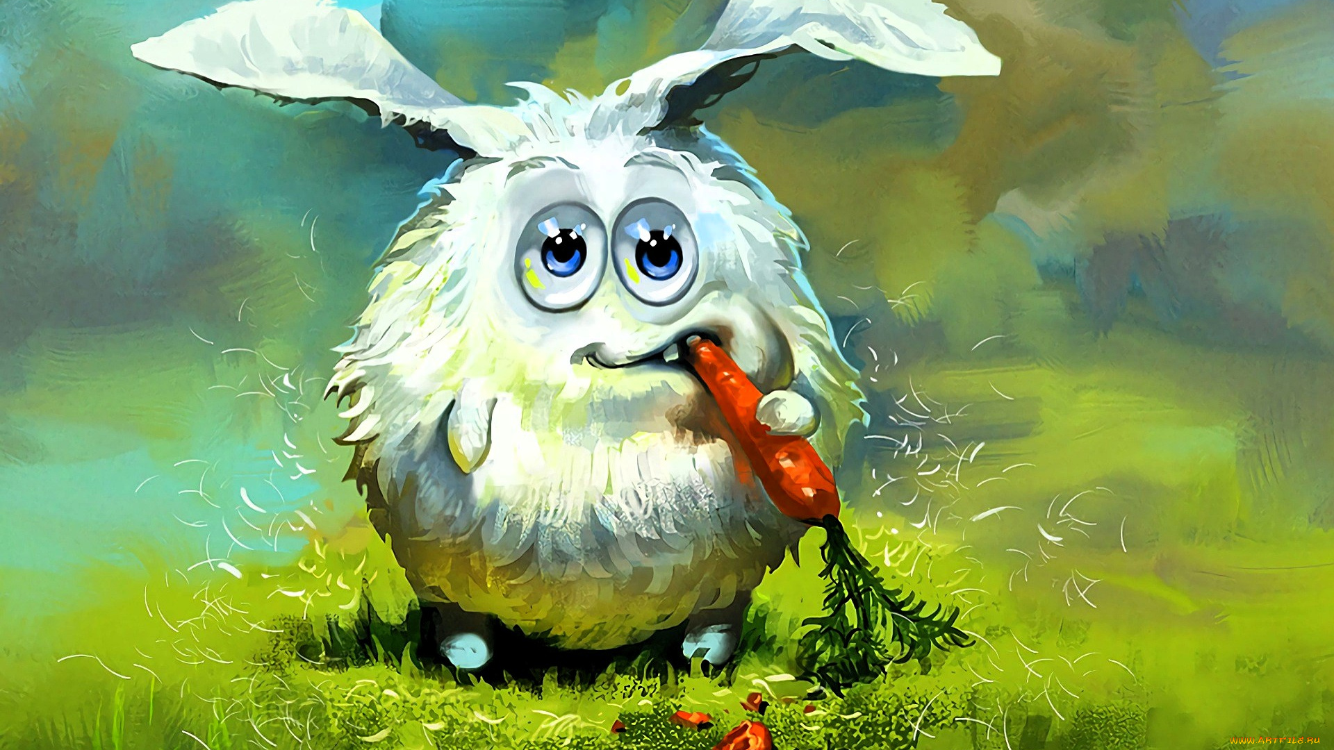 рисованное, животные, , зайцы, , кролики, заяц, морковка