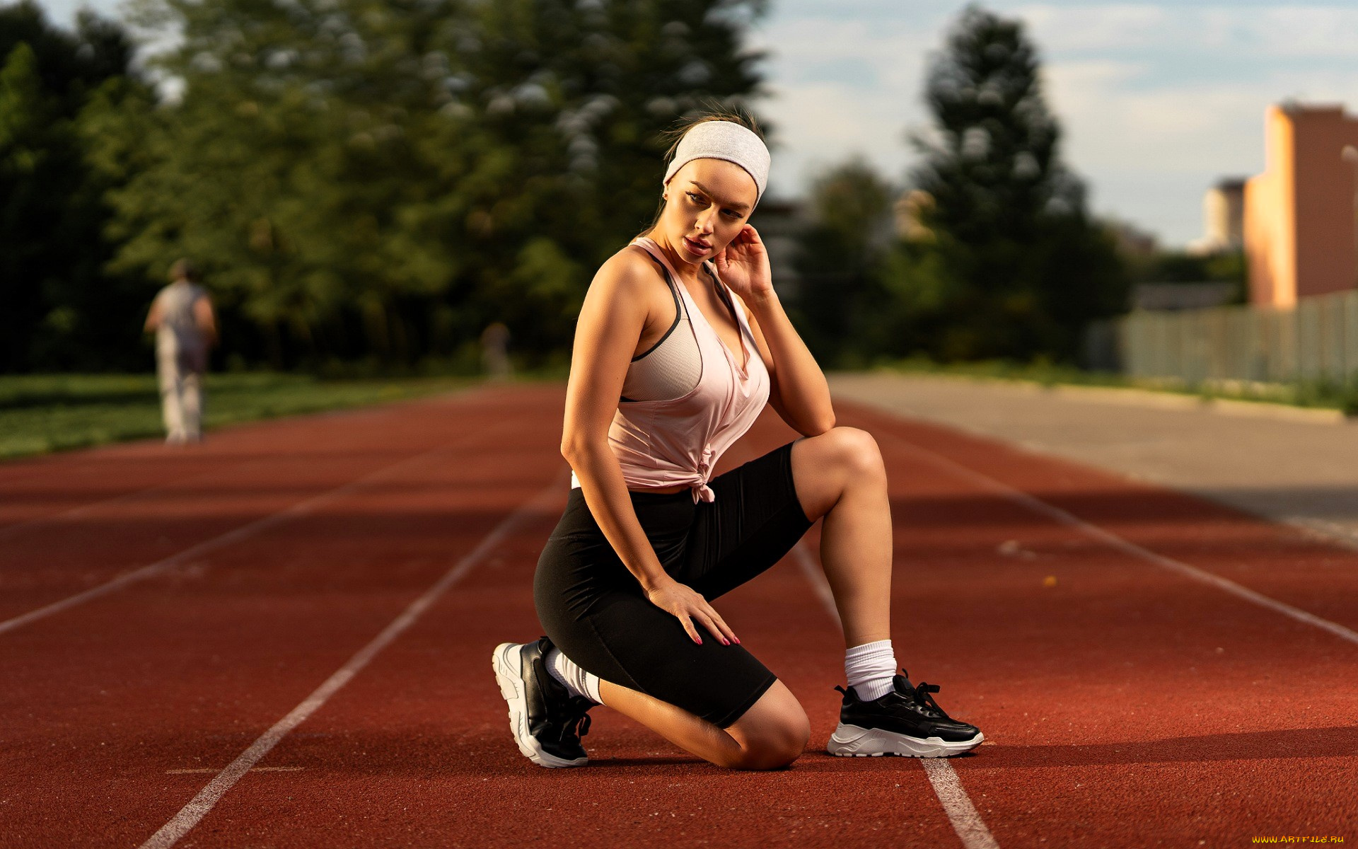 елена, вейрон, девушки, -, брюнетки, , шатенки, шатенка, топ, шорты, кроссовки, дорожка, стадион