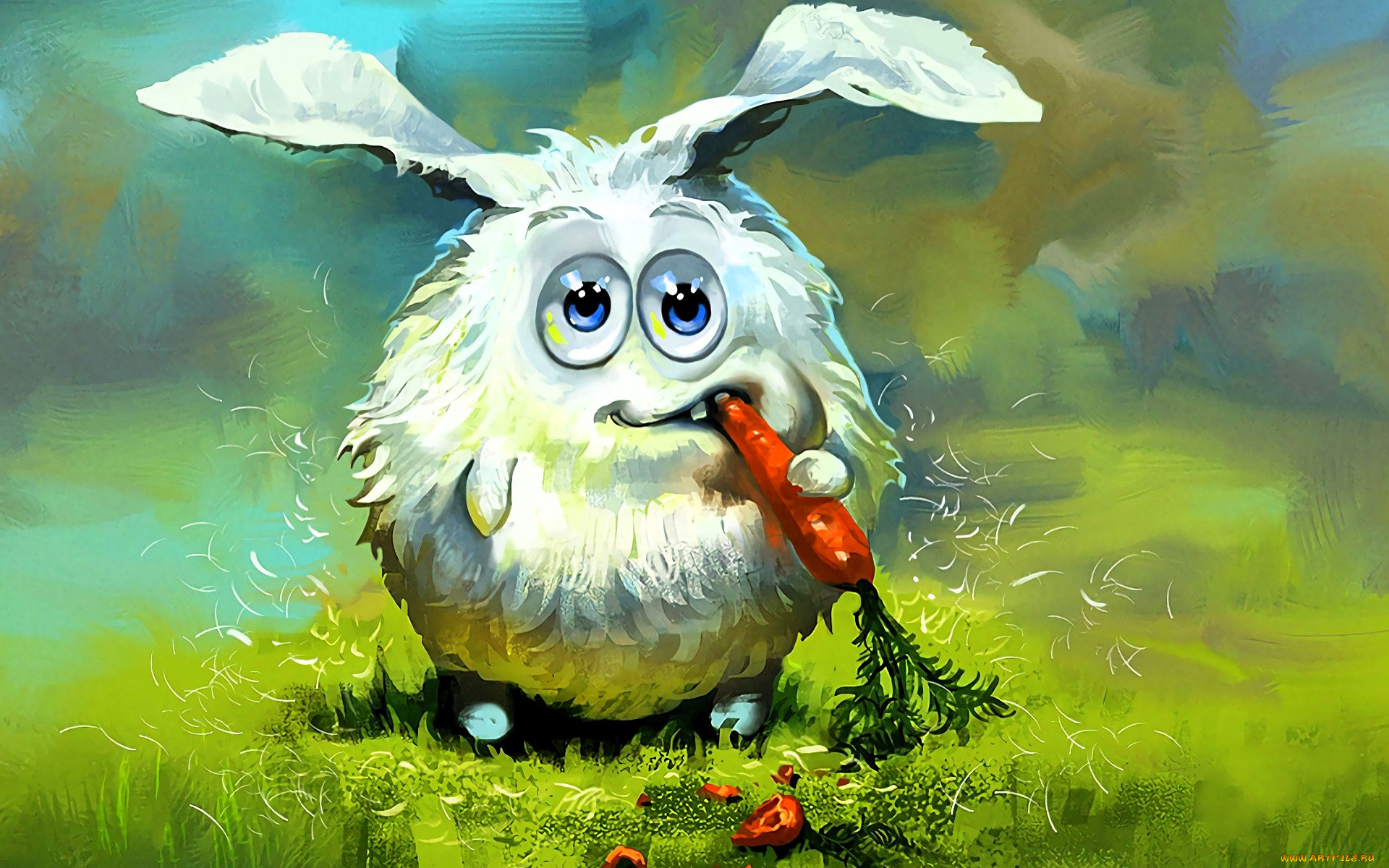 рисованное, животные, , зайцы, , кролики, заяц, морковка