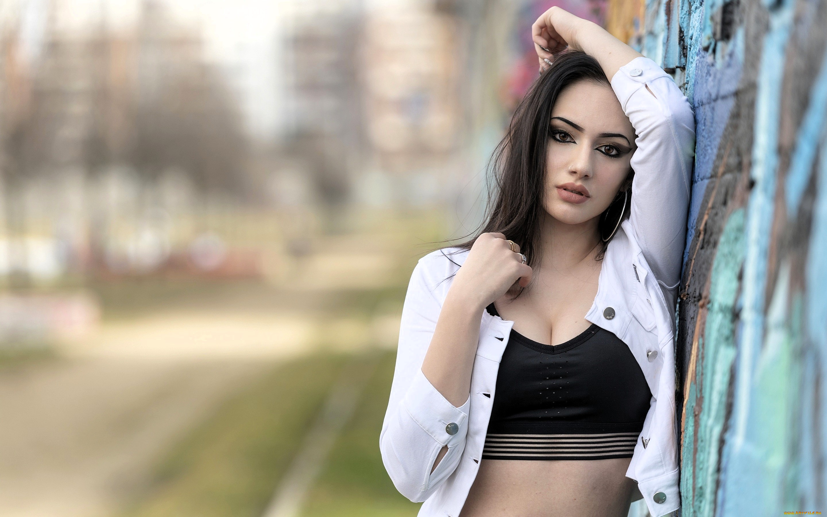 девушки, -, брюнетки, , шатенки, шатенка, рубашка, топ, стена