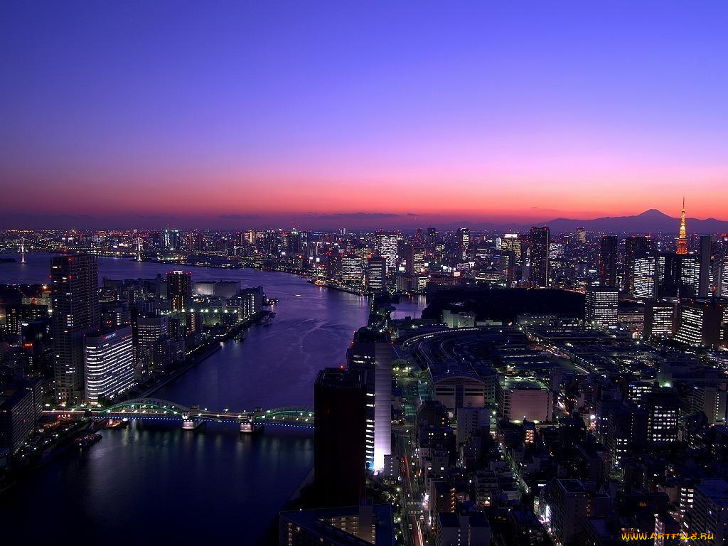 города, огни, ночного