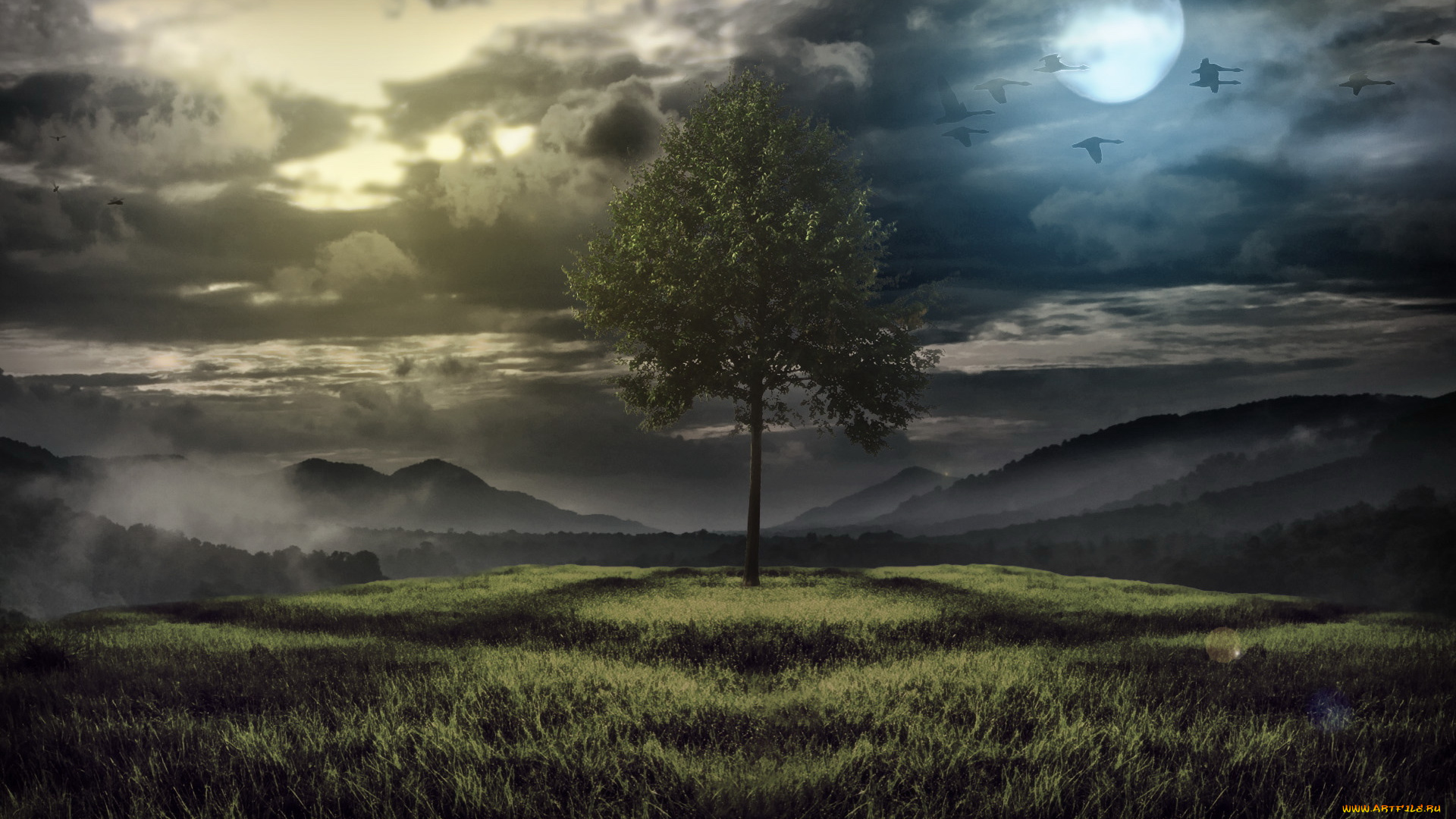 3д, графика, nature, landscape, природа, дерево, пейзаж