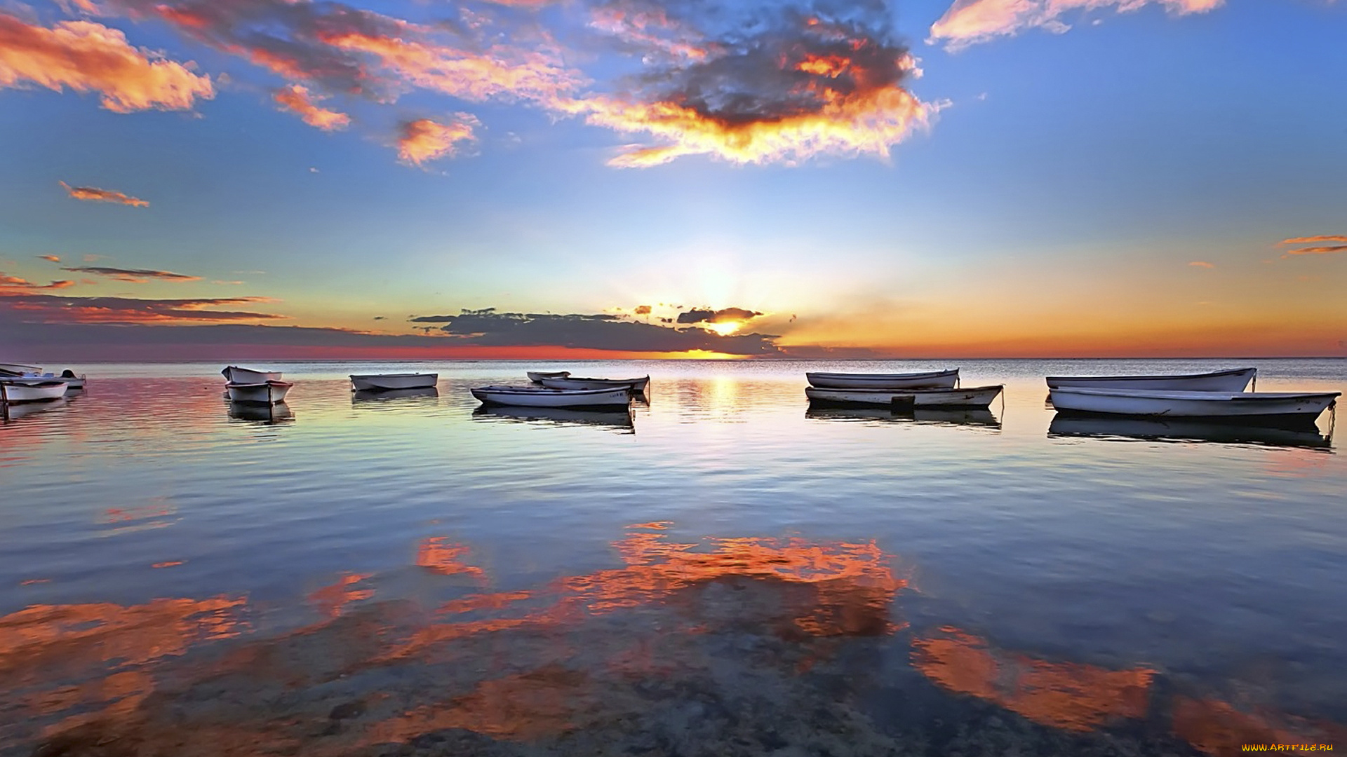 корабли, лодки, шлюпки, закат, море