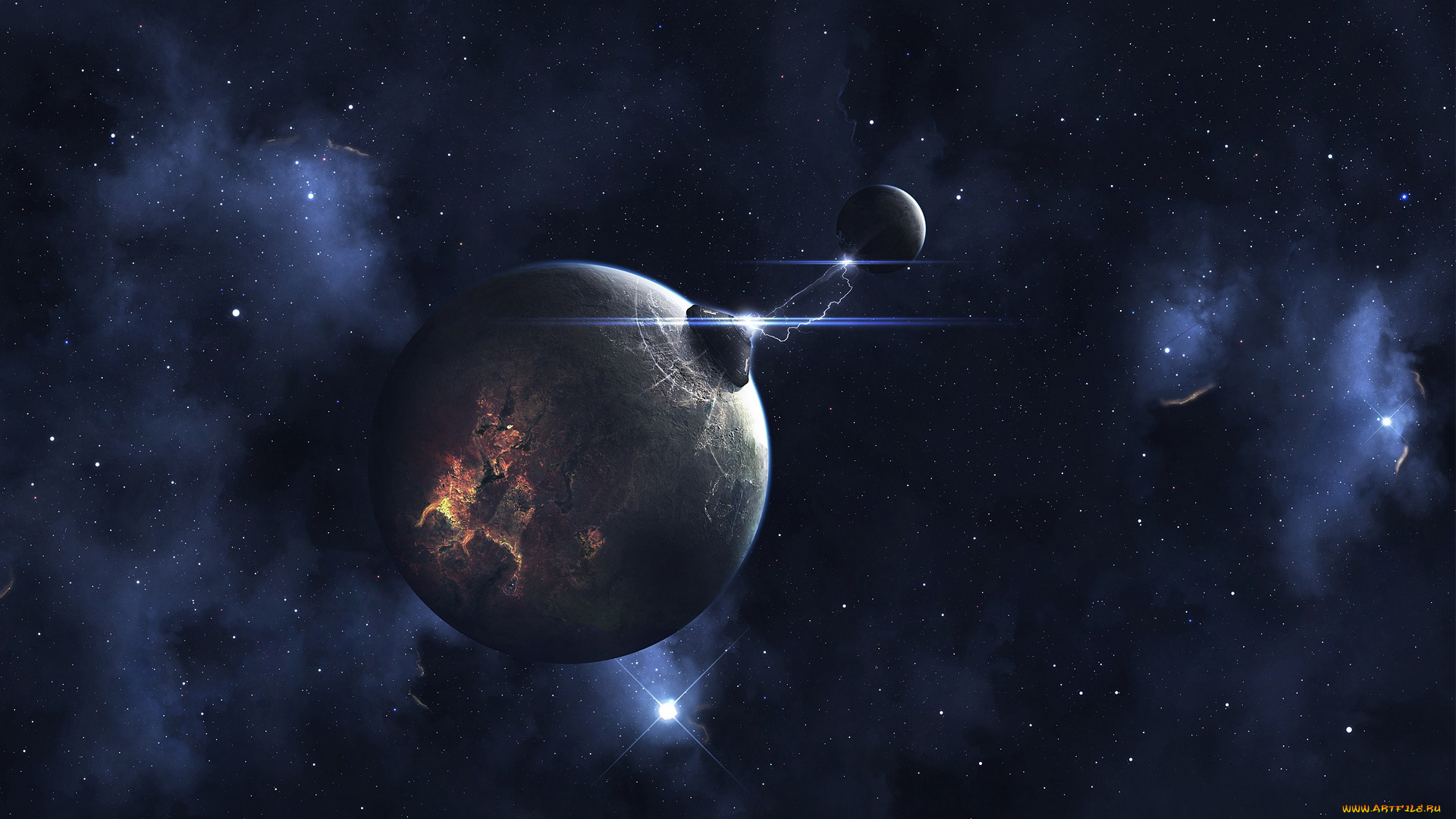 космос, арт, планеты, туманность
