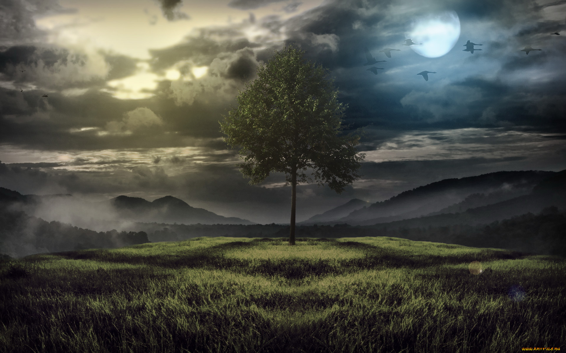 3д, графика, nature, landscape, природа, дерево, пейзаж