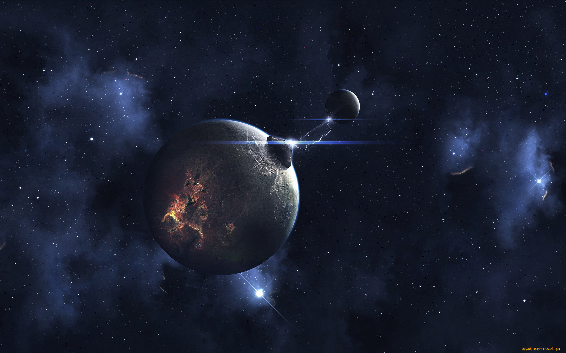 космос, арт, планеты, туманность