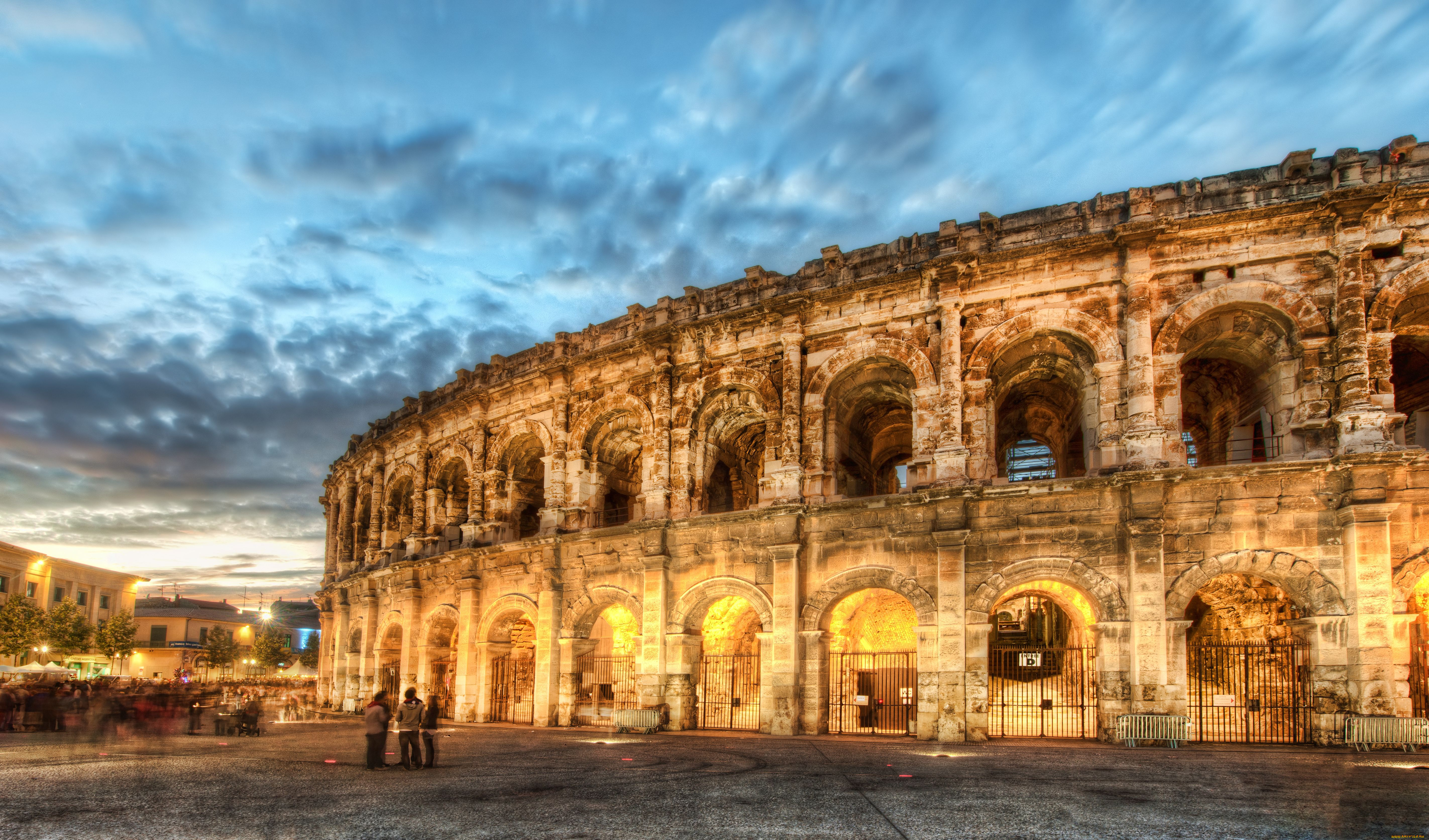 города, исторические, архитектурные, памятники, колизей, франция