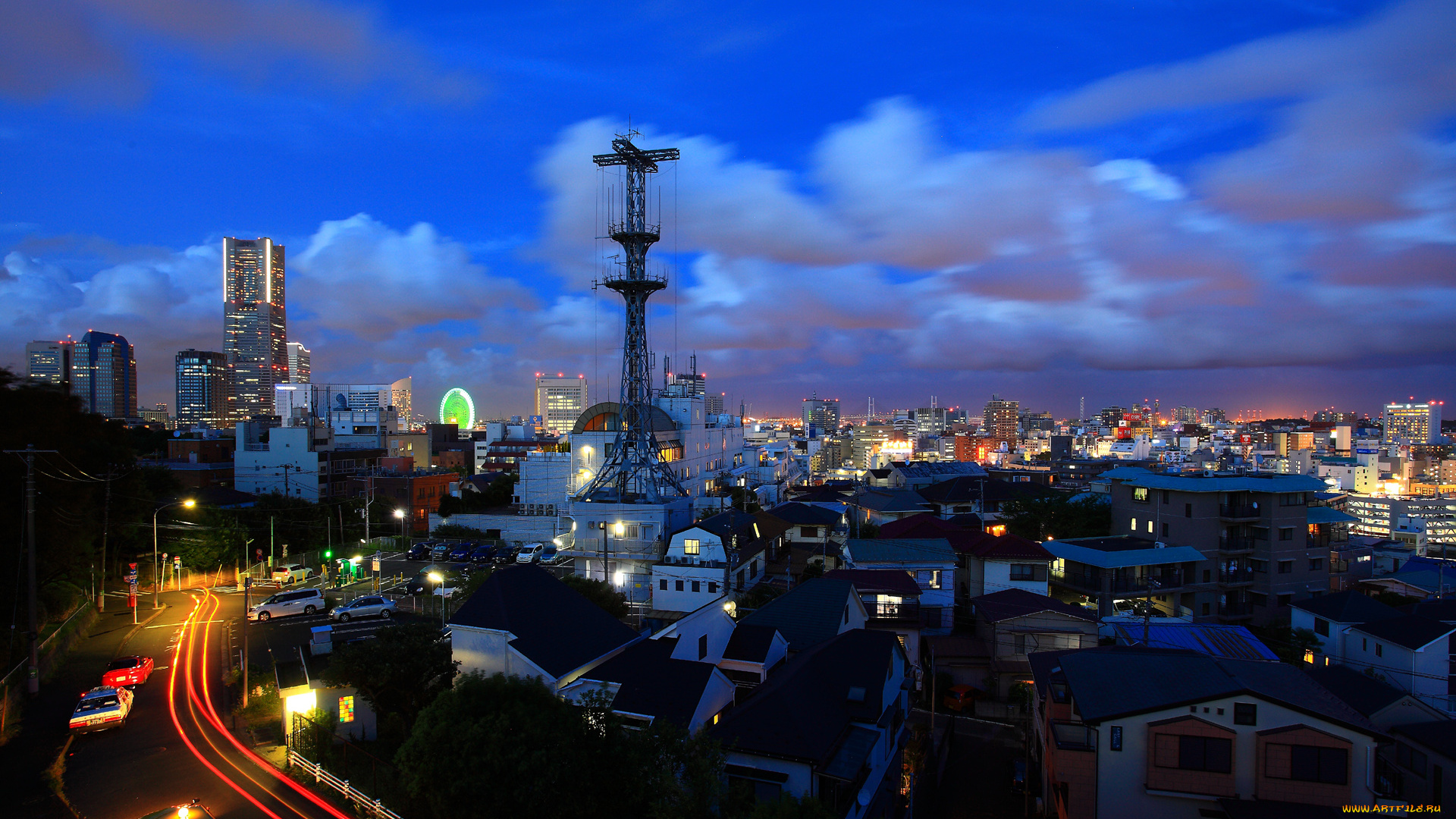 города, огни, ночного, город, свет, ночь, osaka