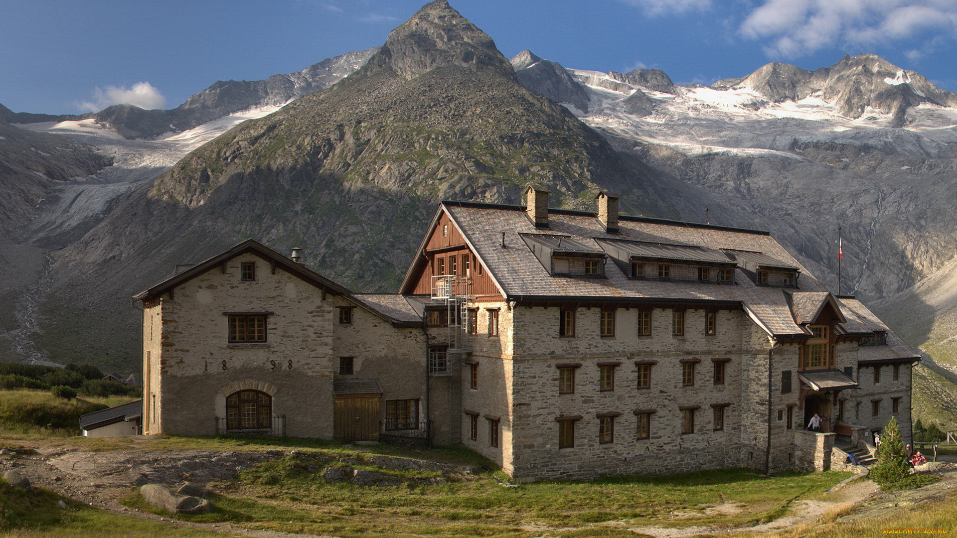 города, здания, дома, дом, горы, облака