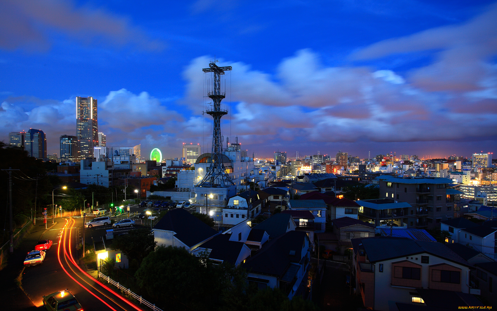 города, огни, ночного, город, свет, ночь, osaka