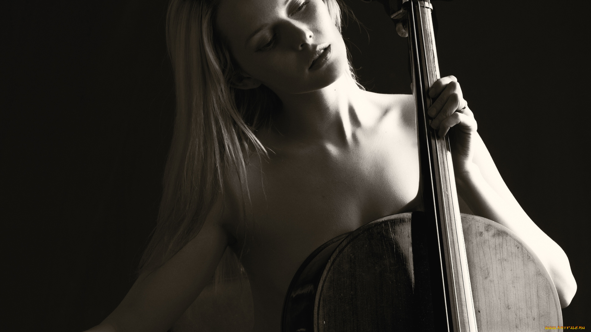 -Unsort, Черно-белые, обои, девушки, unsort, Черно, белые, обои, виолончель, блондинка
