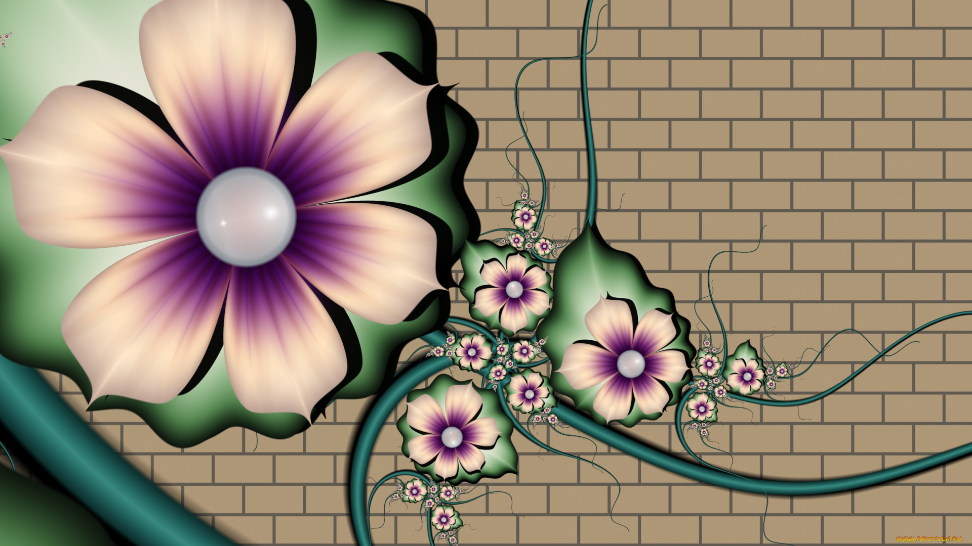 3д, графика, flowers, цветы, лепестки, фон, узор, цвета