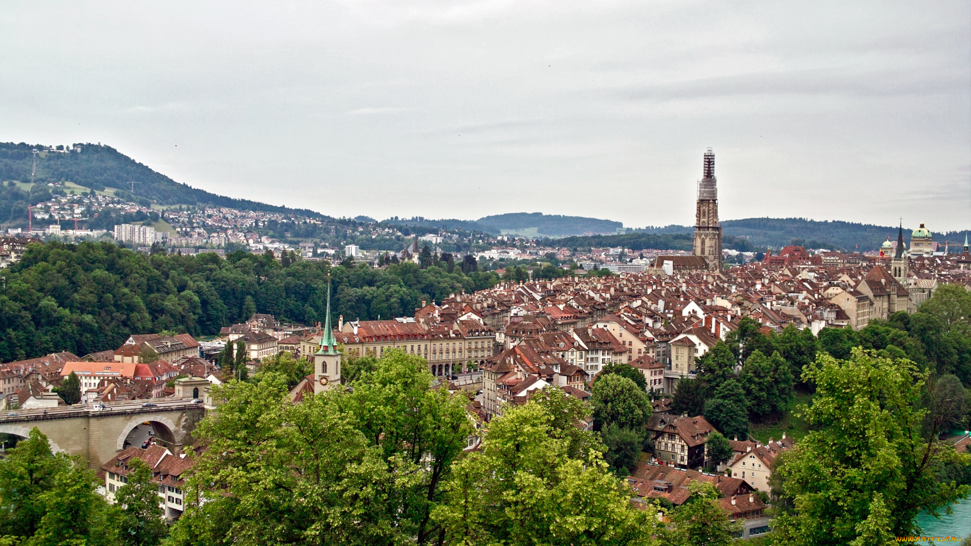 города, берн, швейцария, панорама, крыши