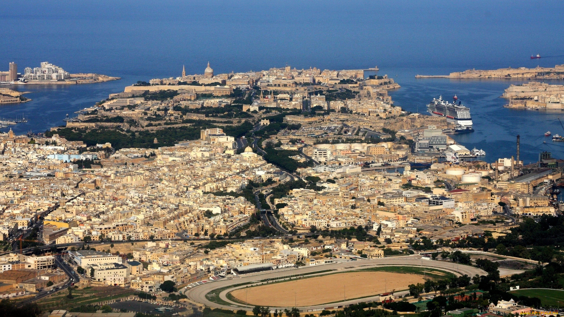 города, валетта, мальта, лайнер, панорама