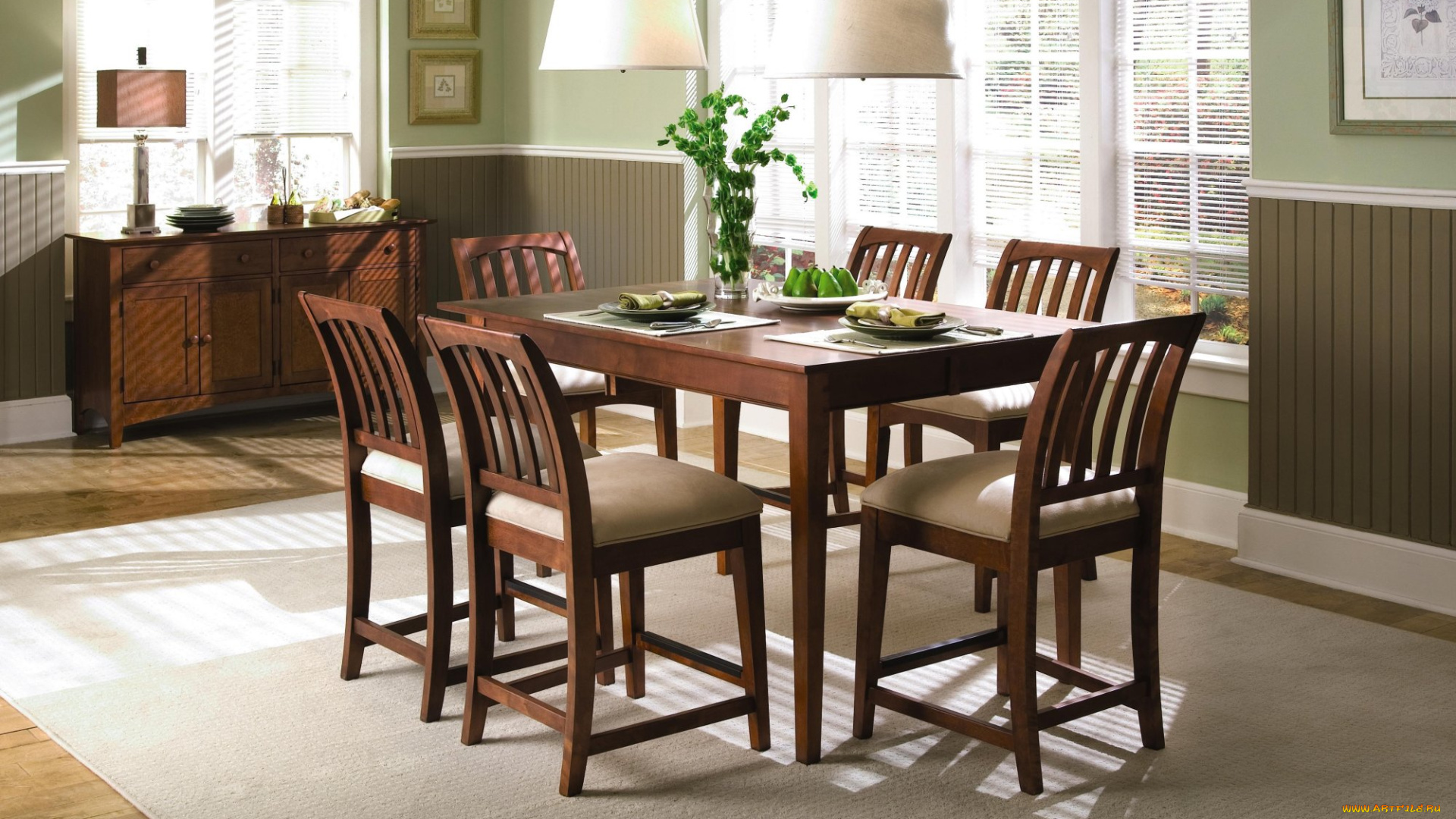 интерьер, столовая, ваза, стол, стулья