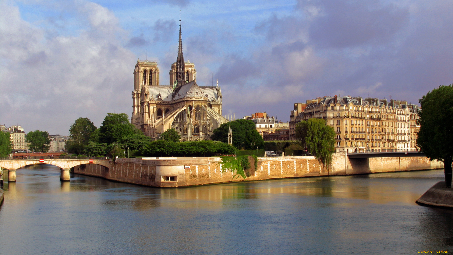 notre, dame, de, paris, города, париж, франция, река, здания, мост