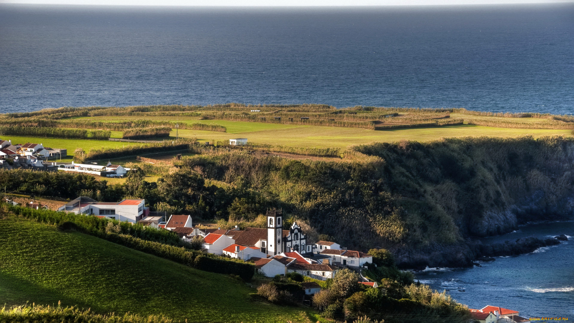 португалия, azores, san, miguel, города, пейзажи, дома, море, побережье