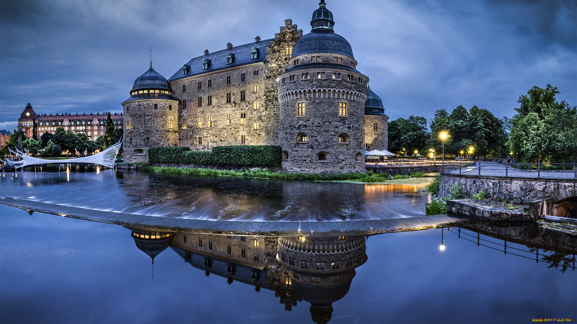 швеция, города, дворцы, замки, крепости, замок, ночь, вода